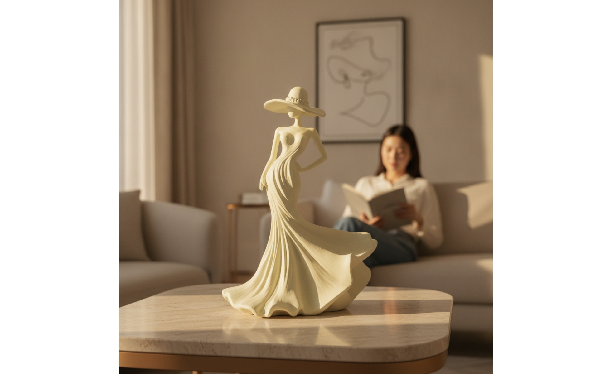 Woman Figurine Elegant Lady Statue Graceful for Entryway, Bookshelf, Homeowners