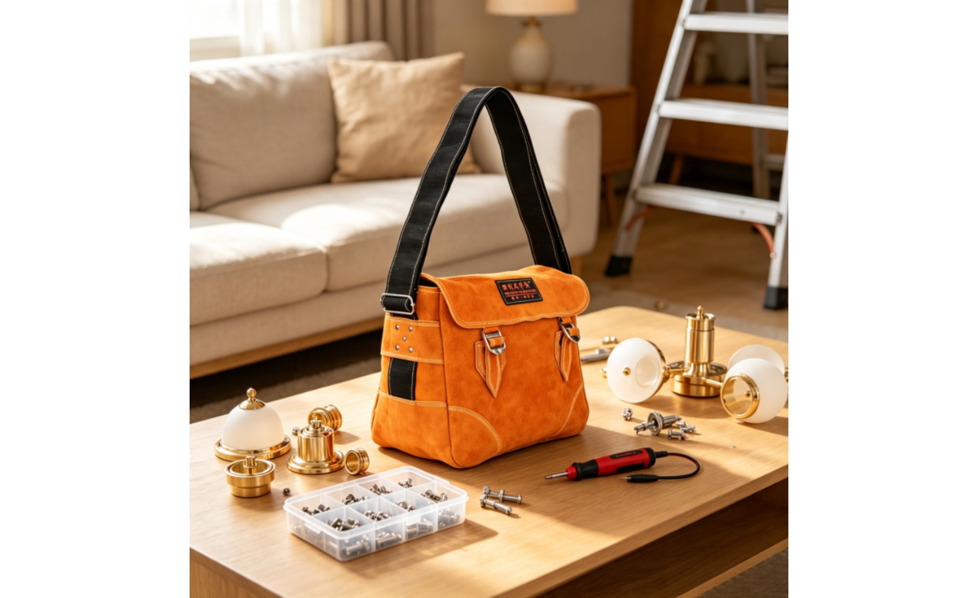 Leather Tool Bag with Shoulder Strap Hard-Wearing for Job Sites, Gardening