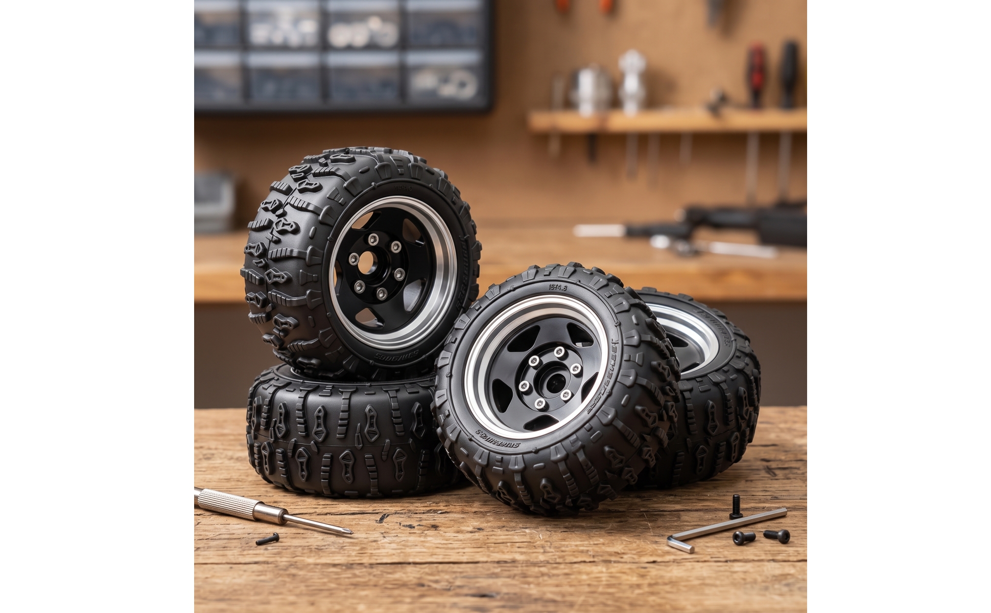 4 Pieces RC Tire and Wheel Assembly 1.9-Inch RC Car Wheels and Tires off-Road