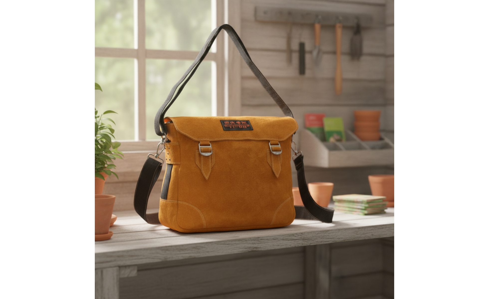 Leather Tool Bag with Shoulder Strap Hard-Wearing for Job Sites, Gardening