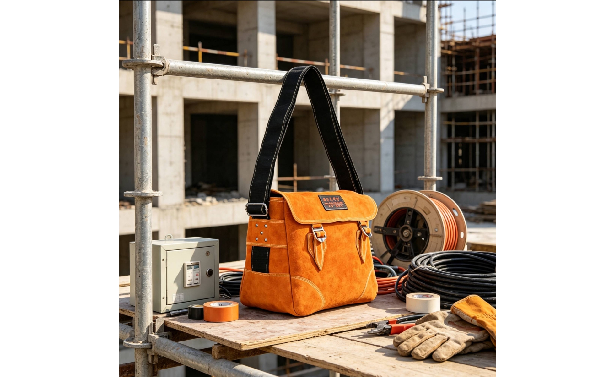Leather Tool Bag with Shoulder Strap Hard-Wearing for Job Sites, Gardening