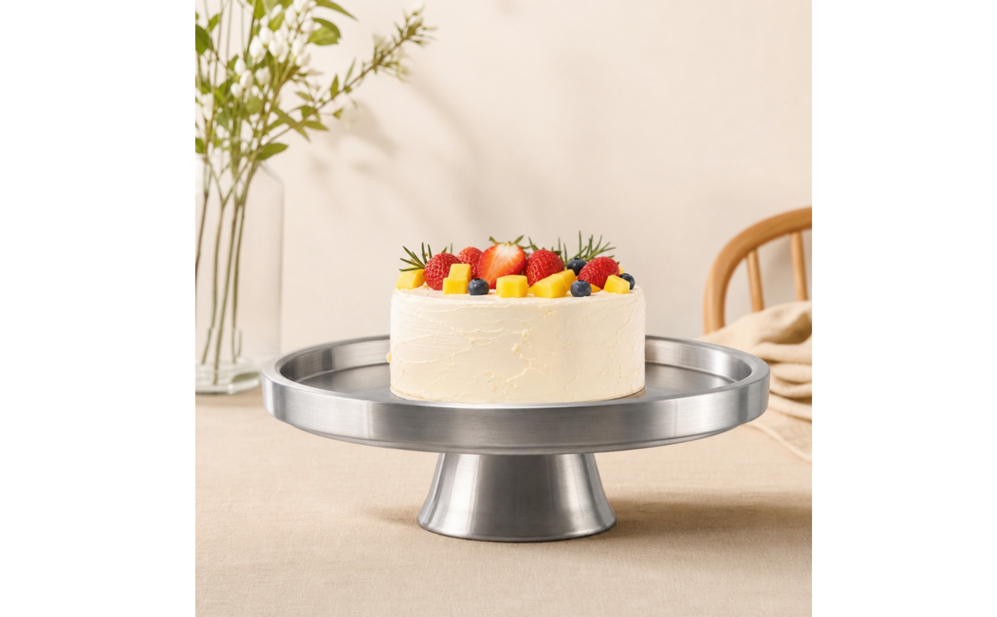Pedestal Serving Tray Silver Round Pedestal Tray Shallow for Dining Table, Hosts