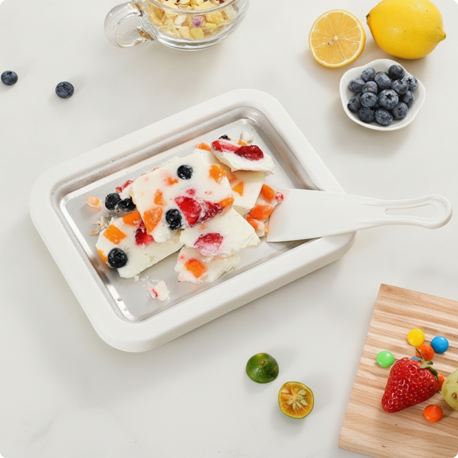 Rolled Ice Cream Tray Stainless Steel Rolled Ice Cream Pan with Scrapers