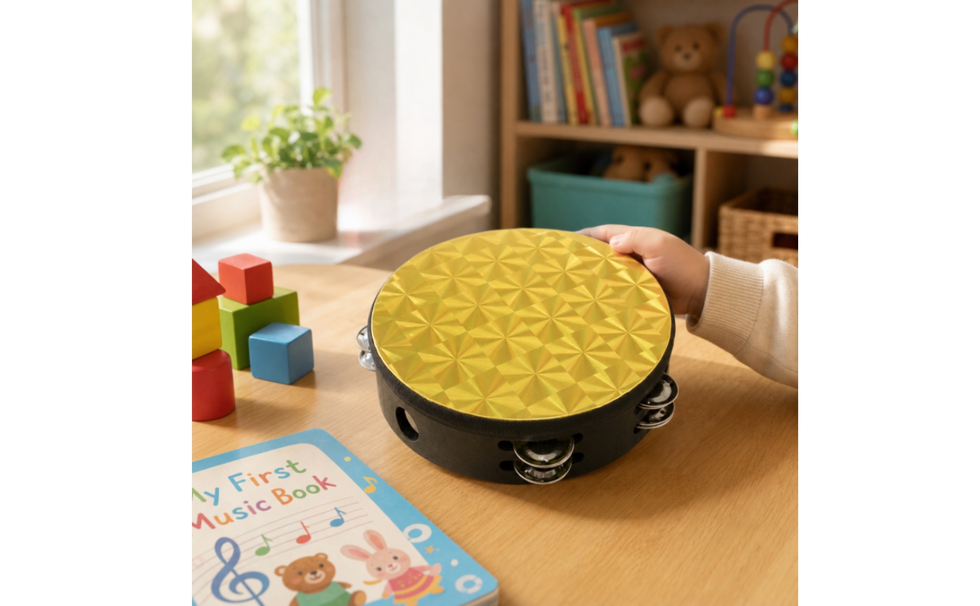Tambourine Handheld Tambourine with Metal Jingling Discs Wooden