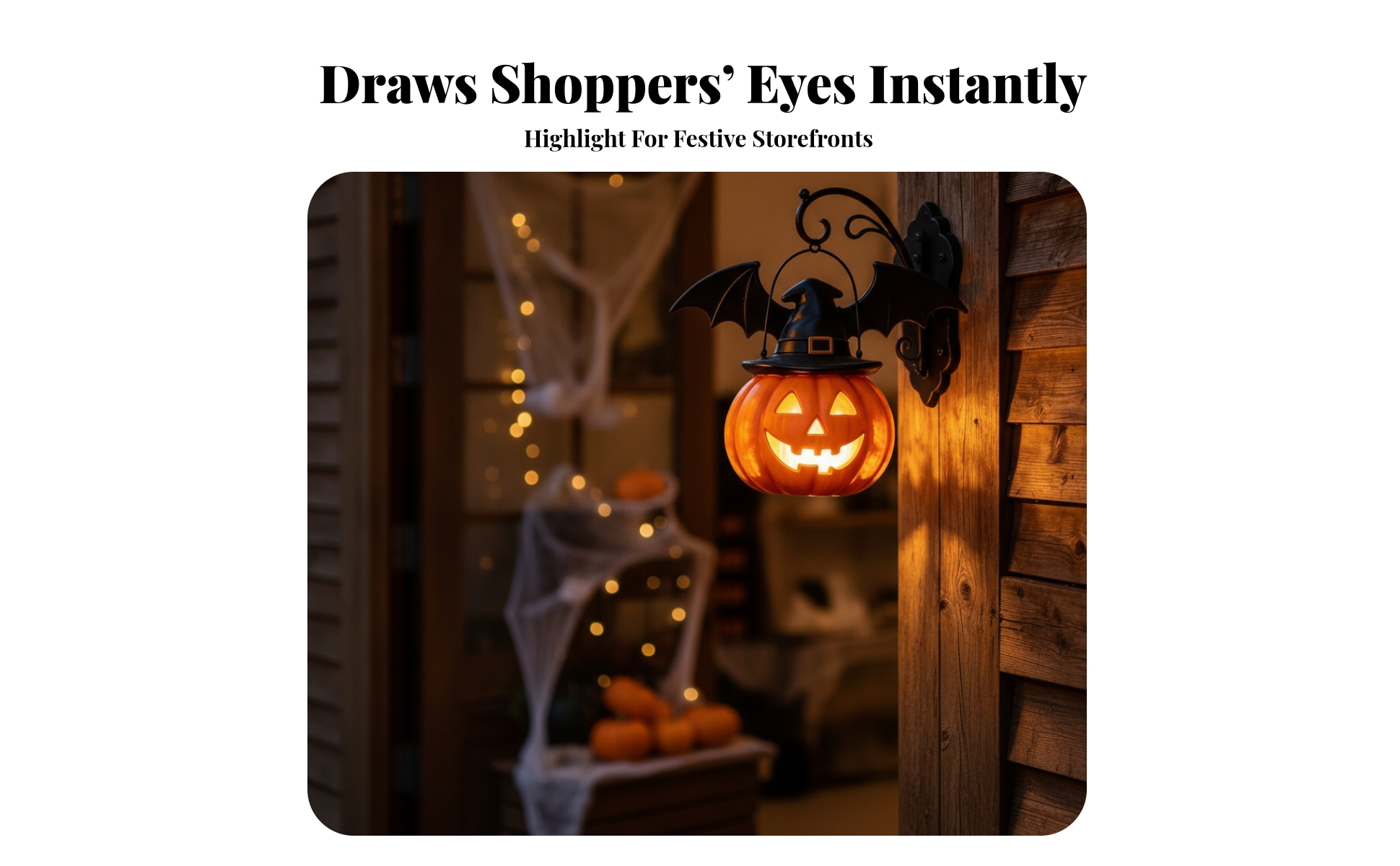 Pumpkin Light with Witch Hat Spooky Jack-O'-Lantern with Flying Fox Wings