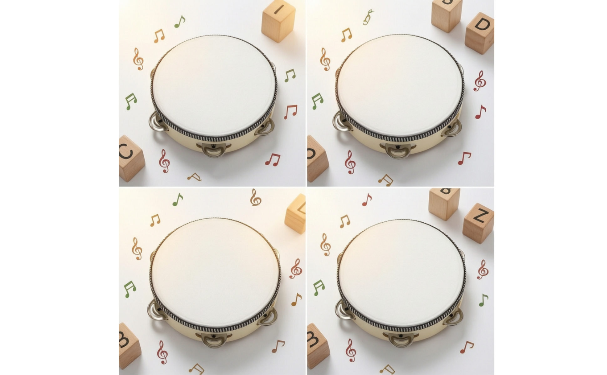 4 Pieces Tambourine 8-Inch Tambourine Drum Wooden for Classroom, Kids, Beginners