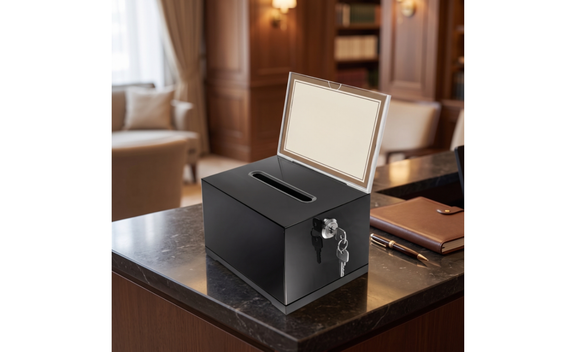 Donation Box with Sign Holder Lockable Acrylic Box with Lock Clear for Charities
