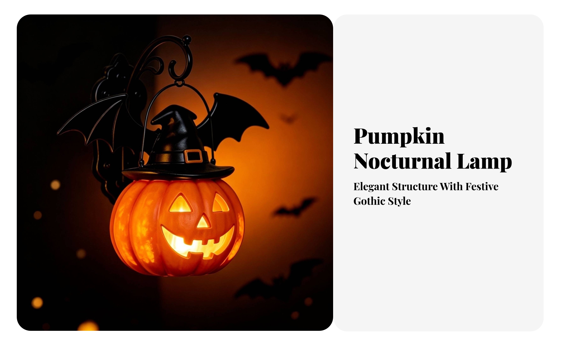 Pumpkin Light with Witch Hat Spooky Jack-O'-Lantern with Flying Fox Wings