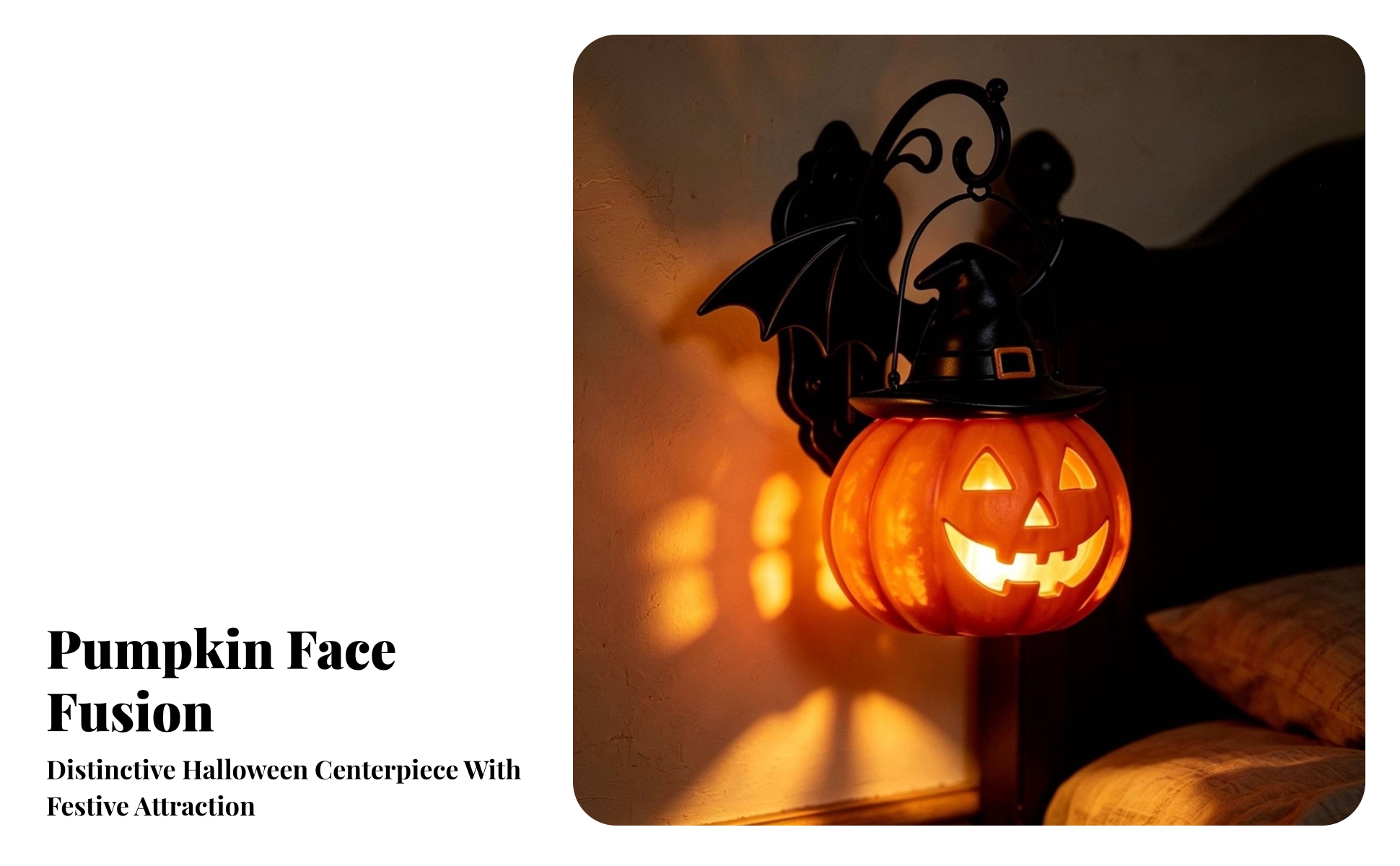 Pumpkin Light with Witch Hat Spooky Jack-O'-Lantern with Flying Fox Wings