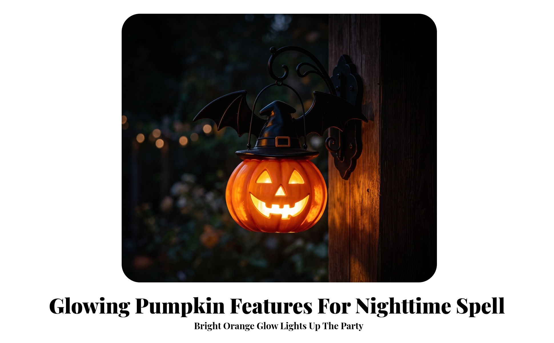 Pumpkin Light with Witch Hat Spooky Jack-O'-Lantern with Flying Fox Wings