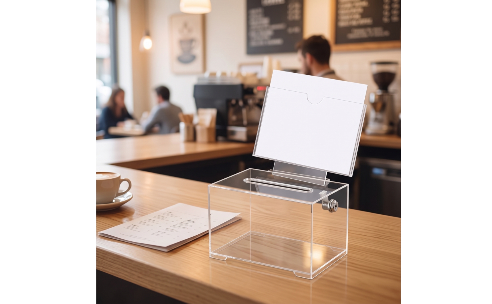 Donation Box with Sign Holder Lockable Acrylic Box with Lock Clear for Charities