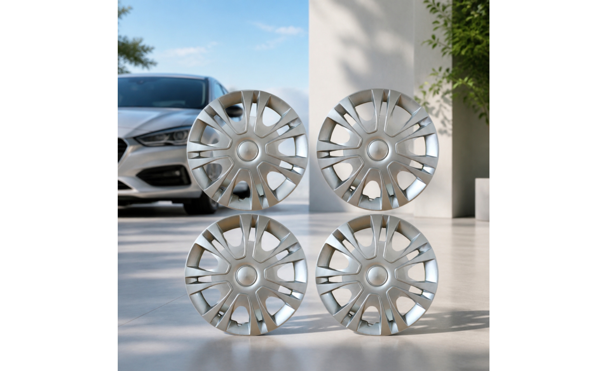 4 Stück 12-Zoll-Radzierblende mehrspeichig Radkappe mit Turbinen-Design für Auto