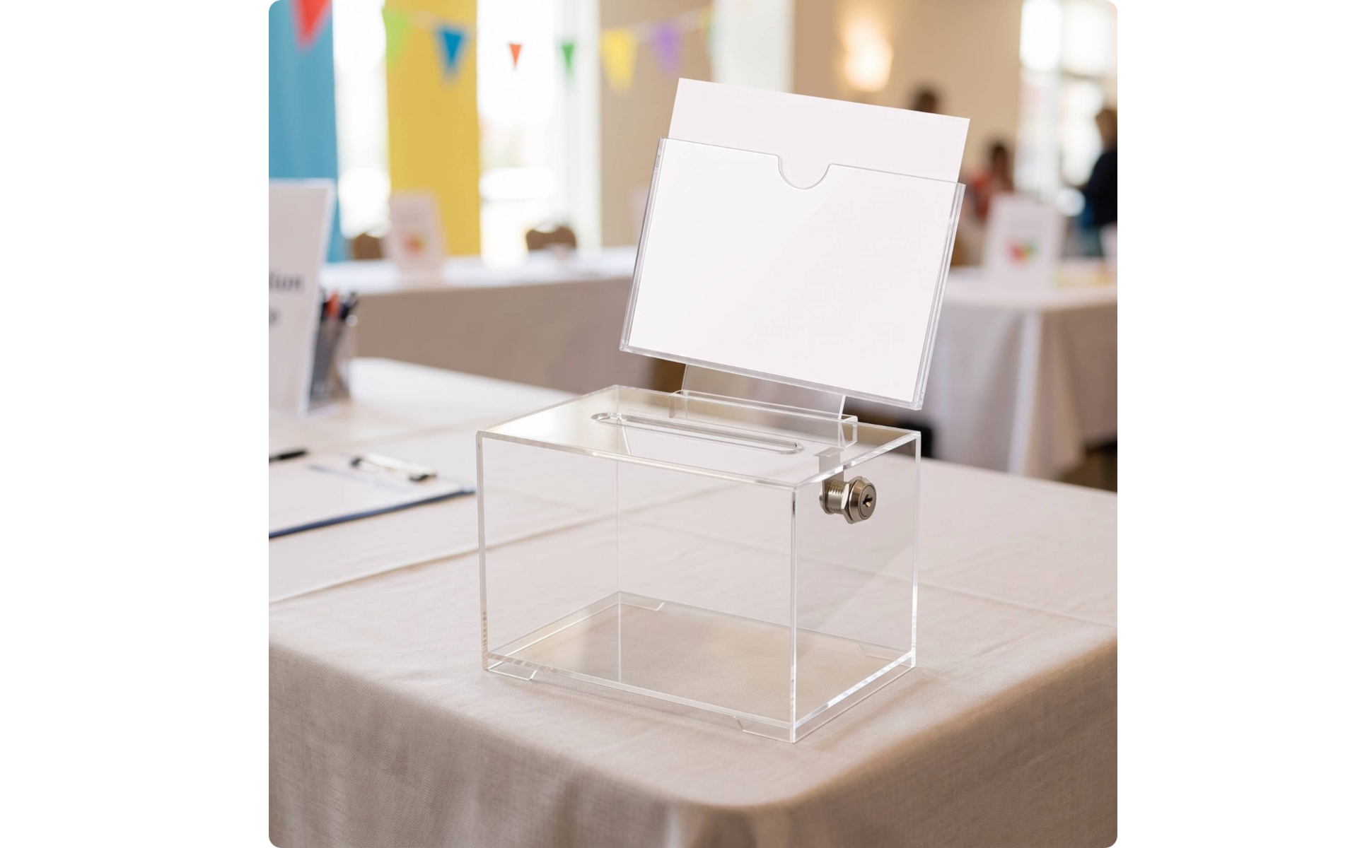 Donation Box with Sign Holder Lockable Acrylic Box with Lock Clear for Charities