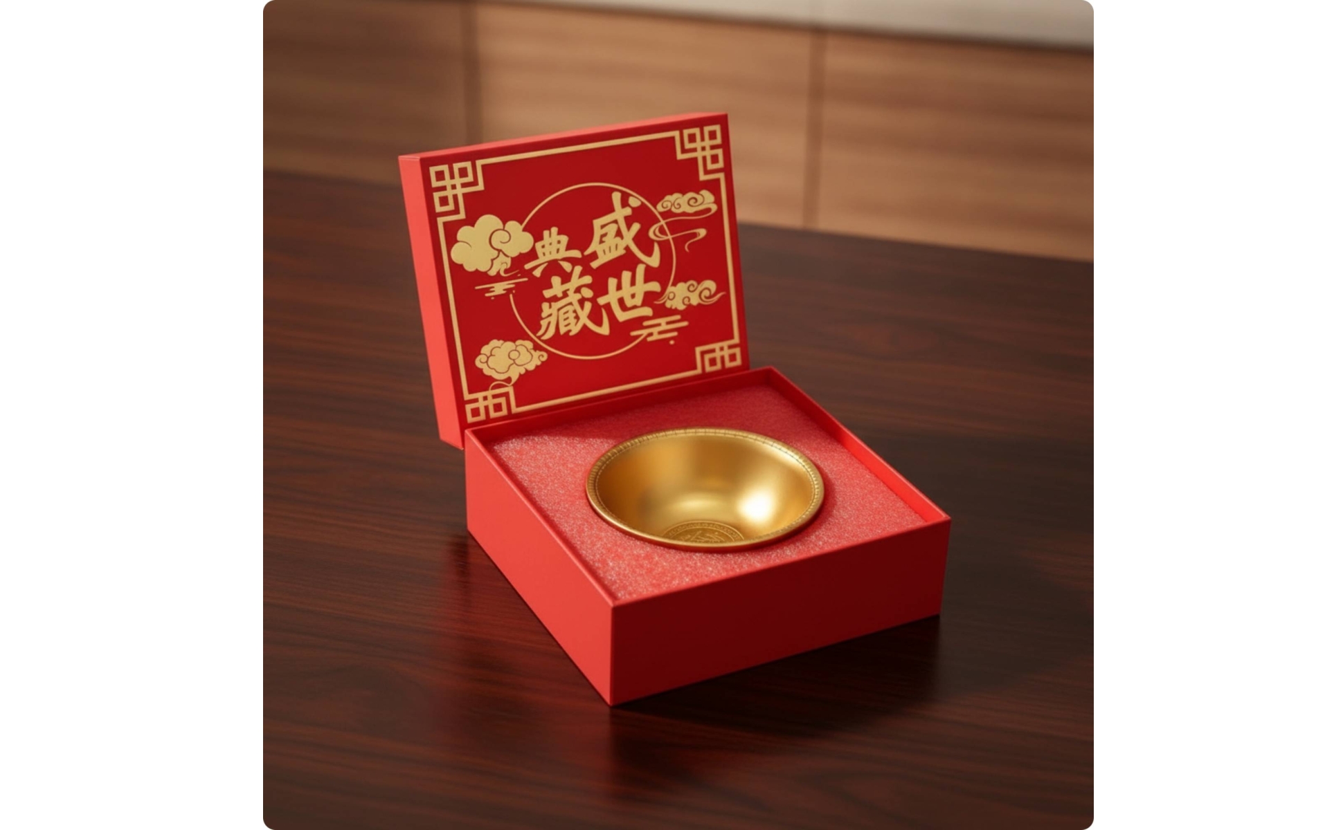 Dragon and Phoenix Bowl Gold-Toned Bowl with Rotating Base Embossed