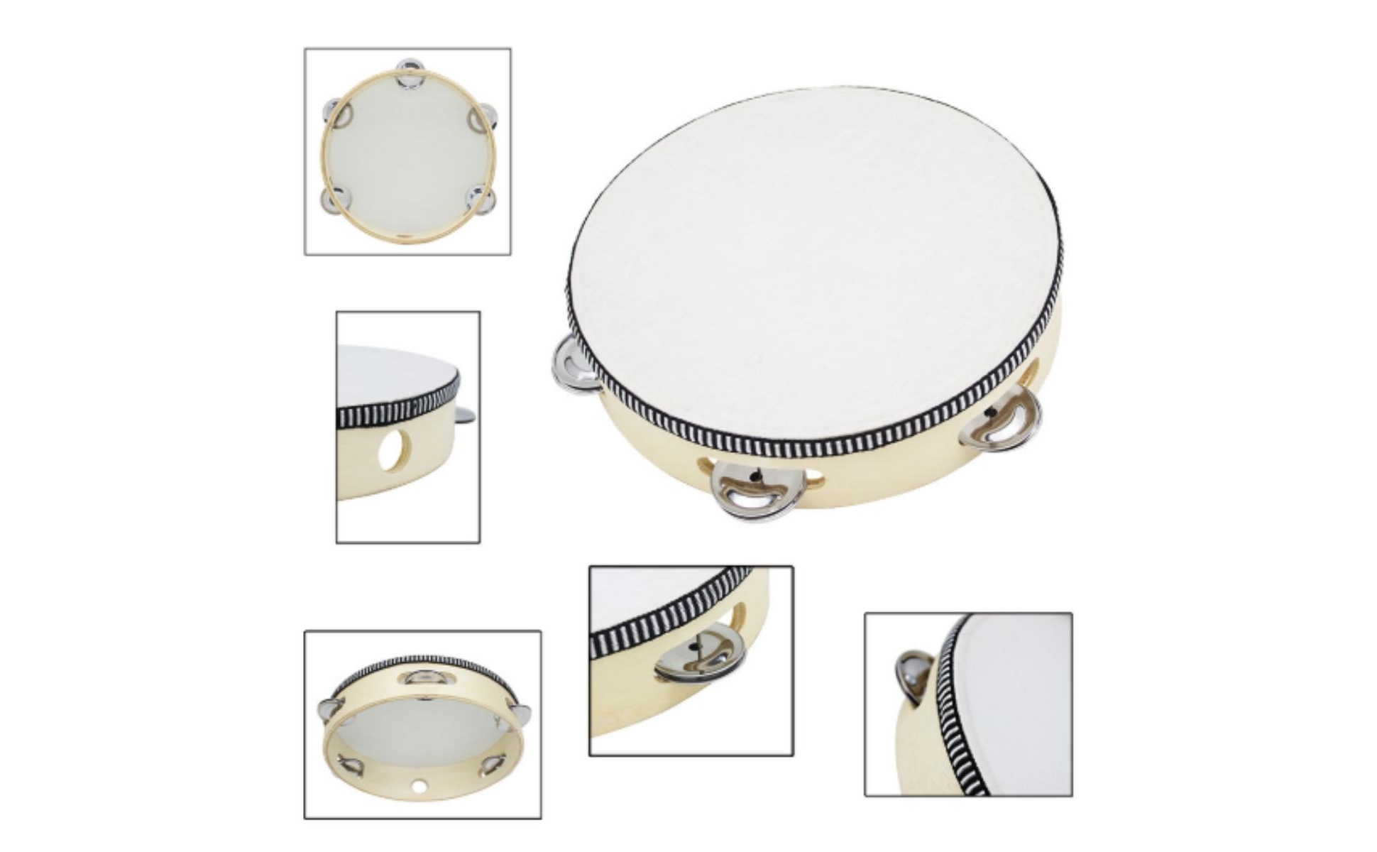 4 Pieces Tambourine 8-Inch Tambourine Drum Wooden for Classroom, Kids, Beginners