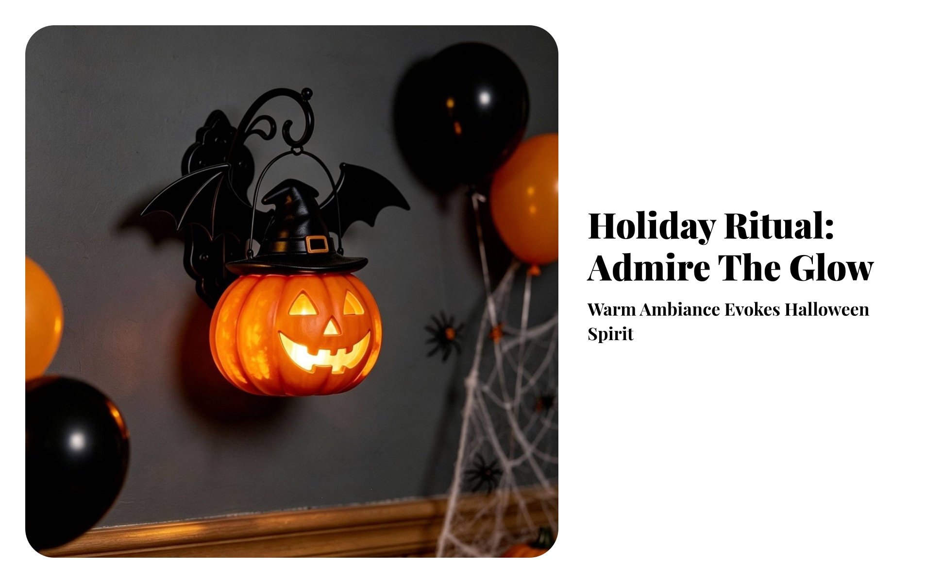 Pumpkin Light with Witch Hat Spooky Jack-O'-Lantern with Flying Fox Wings