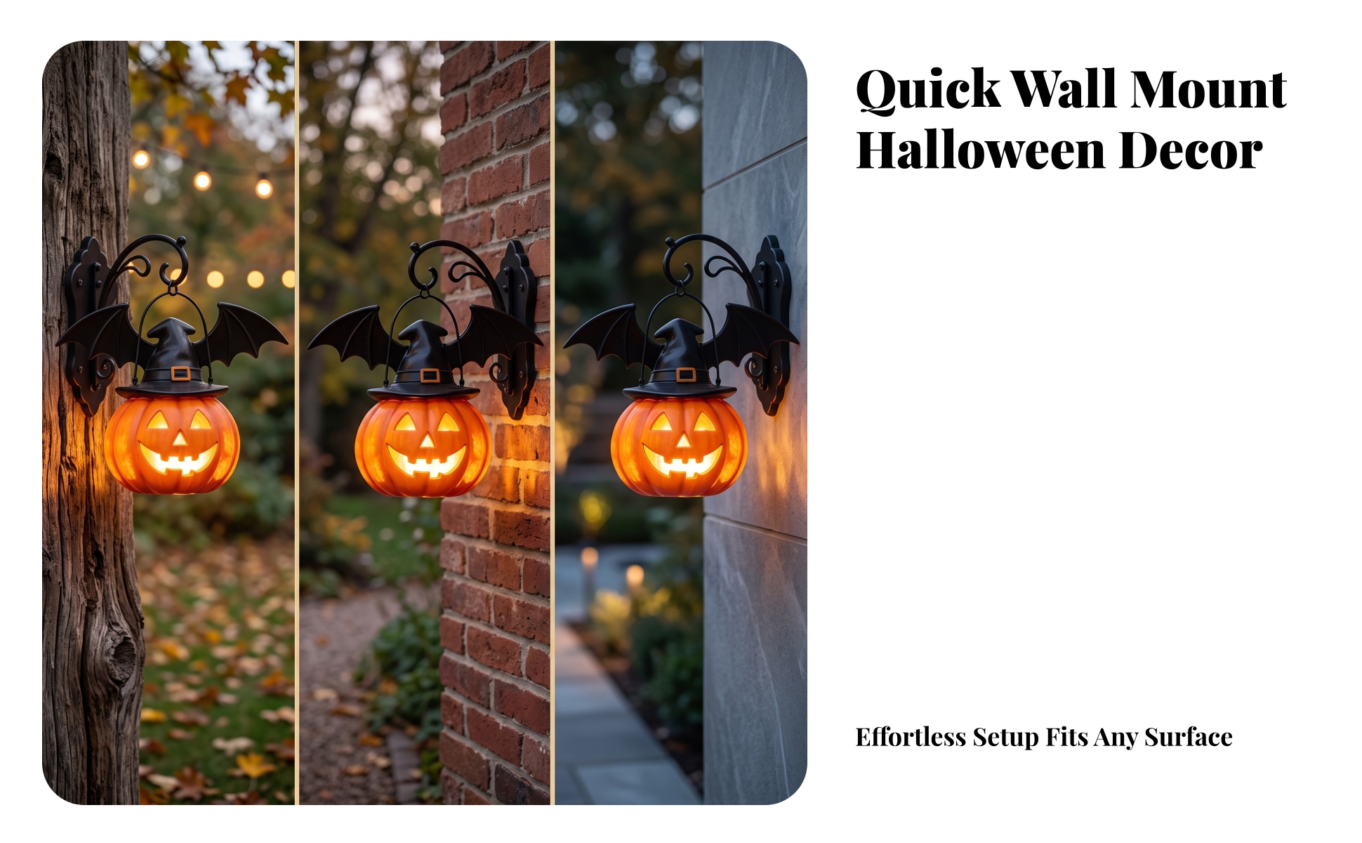 Pumpkin Light with Witch Hat Spooky Jack-O'-Lantern with Flying Fox Wings
