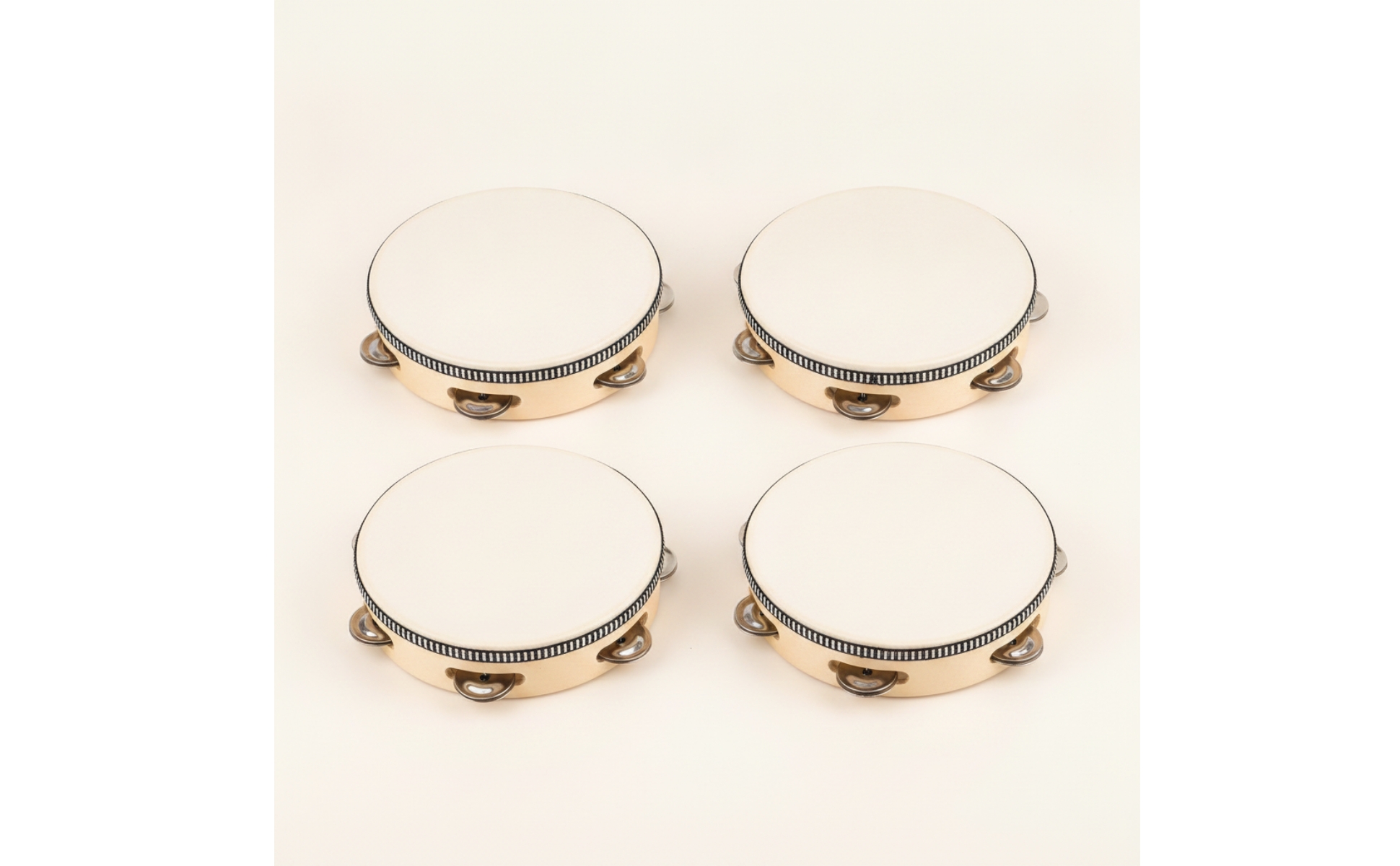 4 Pieces Tambourine 8-Inch Tambourine Drum Wooden for Classroom, Kids, Beginners