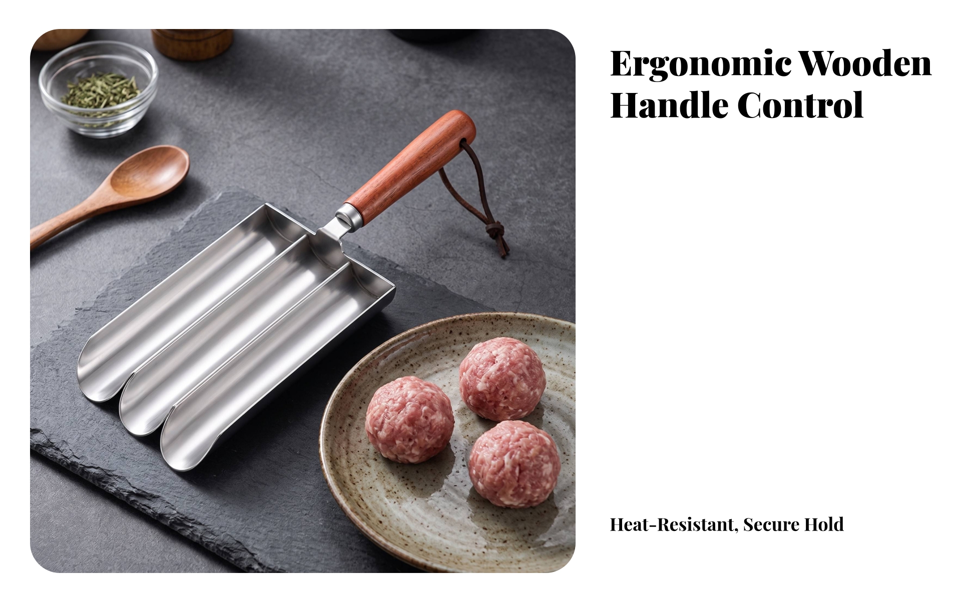 Moule à Boulettes de Viande avec Manche En Bois Ergonomique pour Cuisiniers