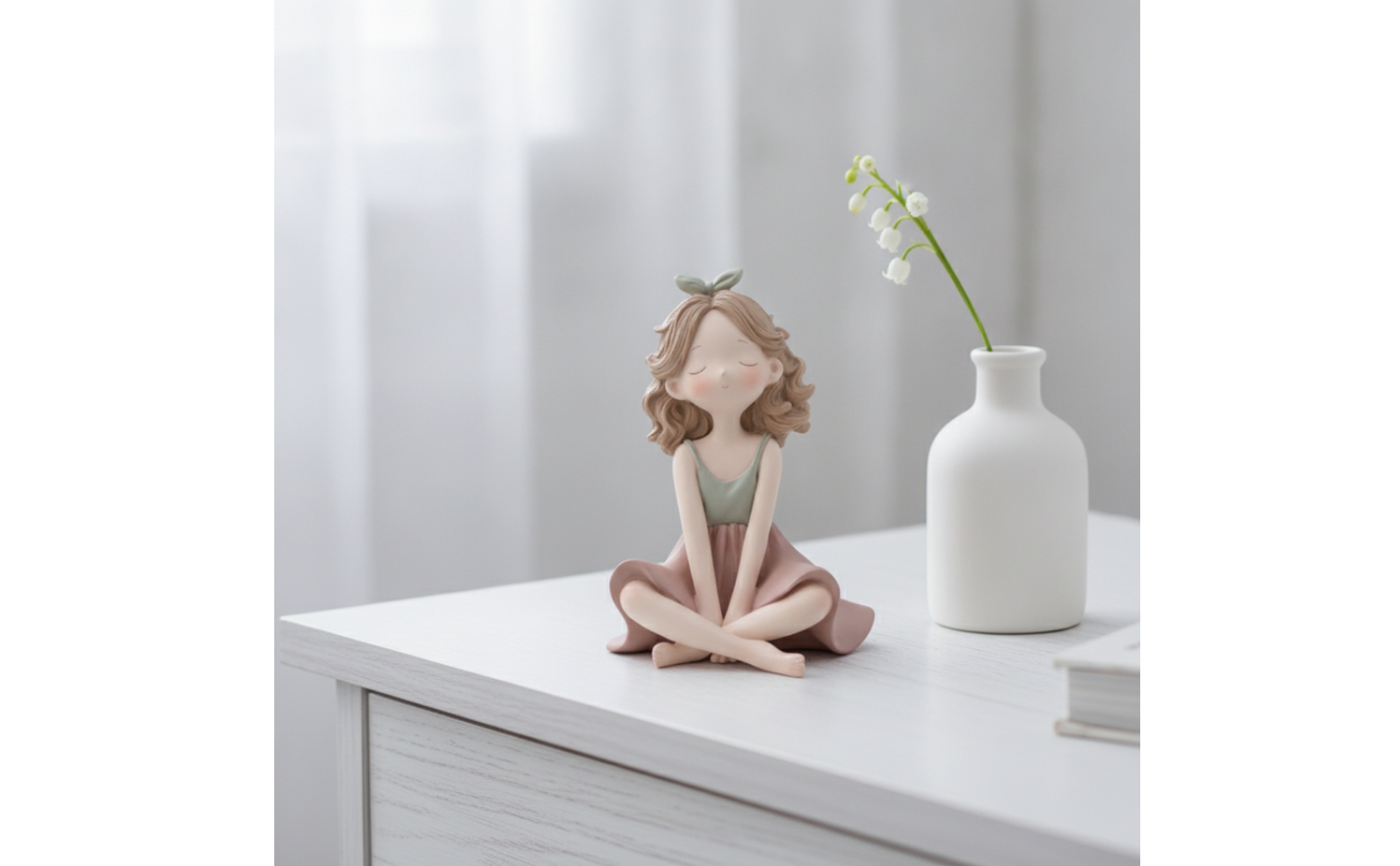 Mädchenfigur mit Schleife niedlich Mädchenfigur aus Kunstharz verspielt