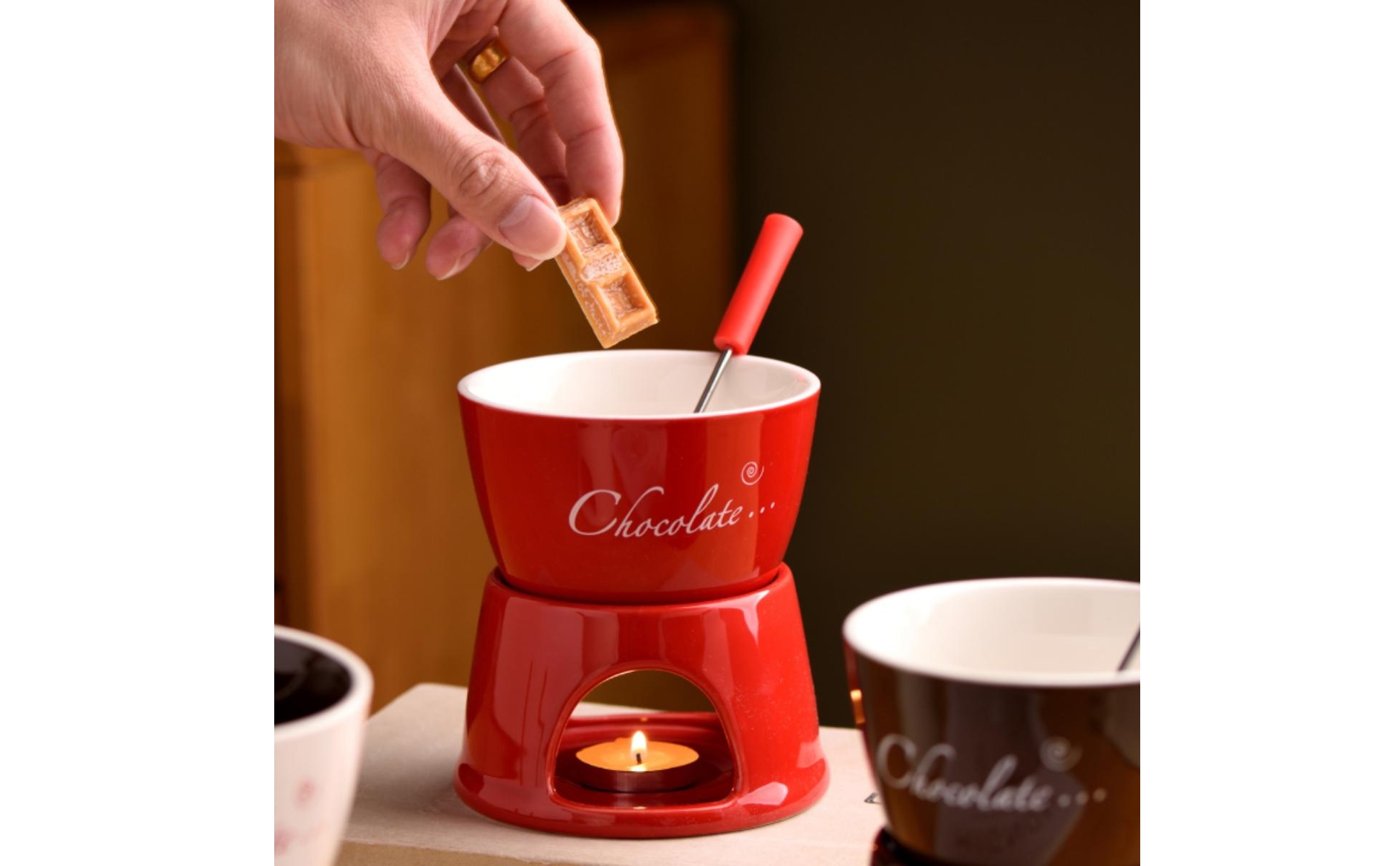 Fondue Cup with Stand Personal Ceramic Fondue Mug Mini for Home Cafe, Hostesses