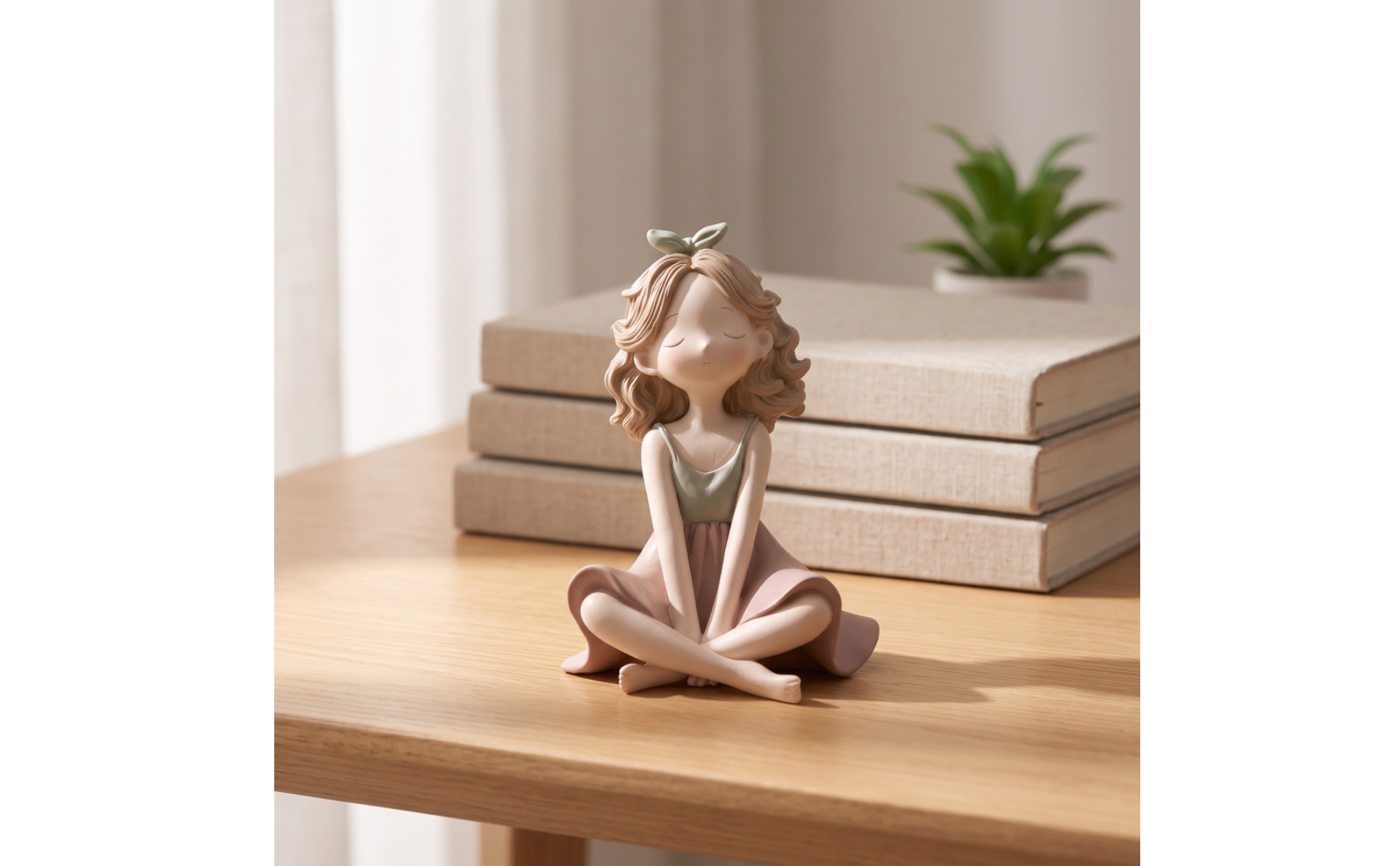 Mädchenfigur mit Schleife niedlich Mädchenfigur aus Kunstharz verspielt