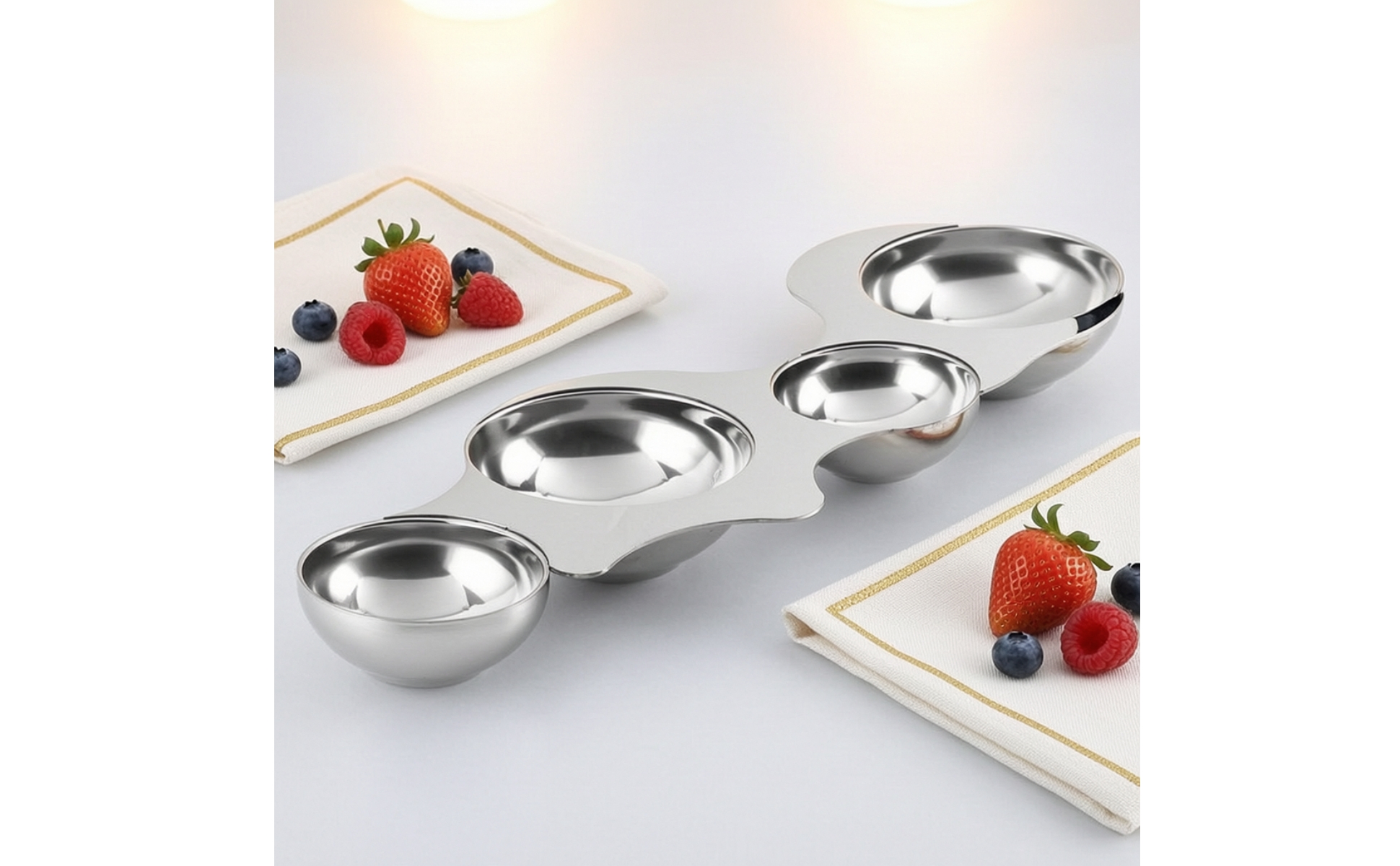 Four-Bowl Snack Platter Stainless Steel Multi-Bowl Serving Tray Mirrored Finish
