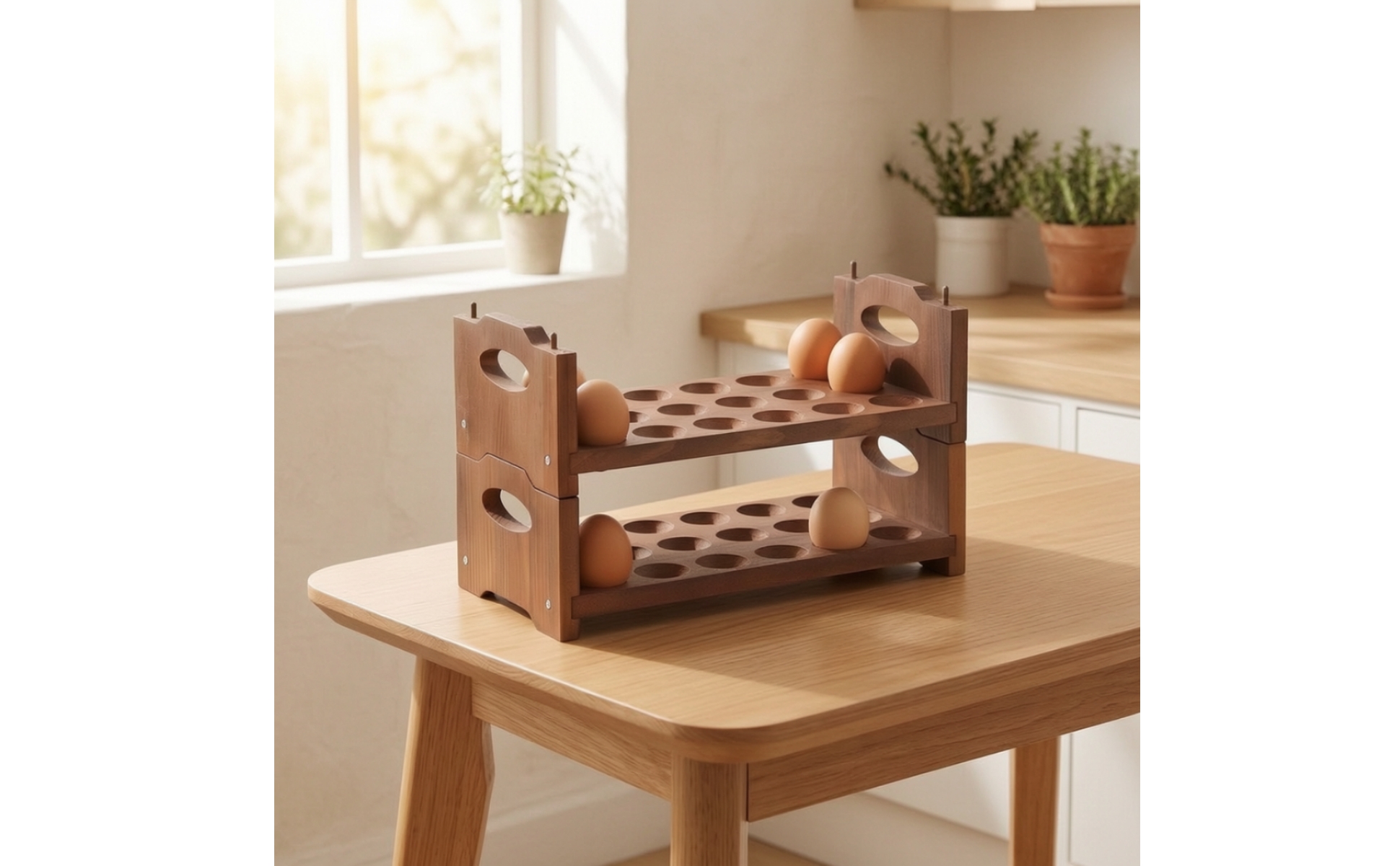 Wooden Egg Rack Two-Tier Countertop Egg Rack Solid Wood for Kitchen