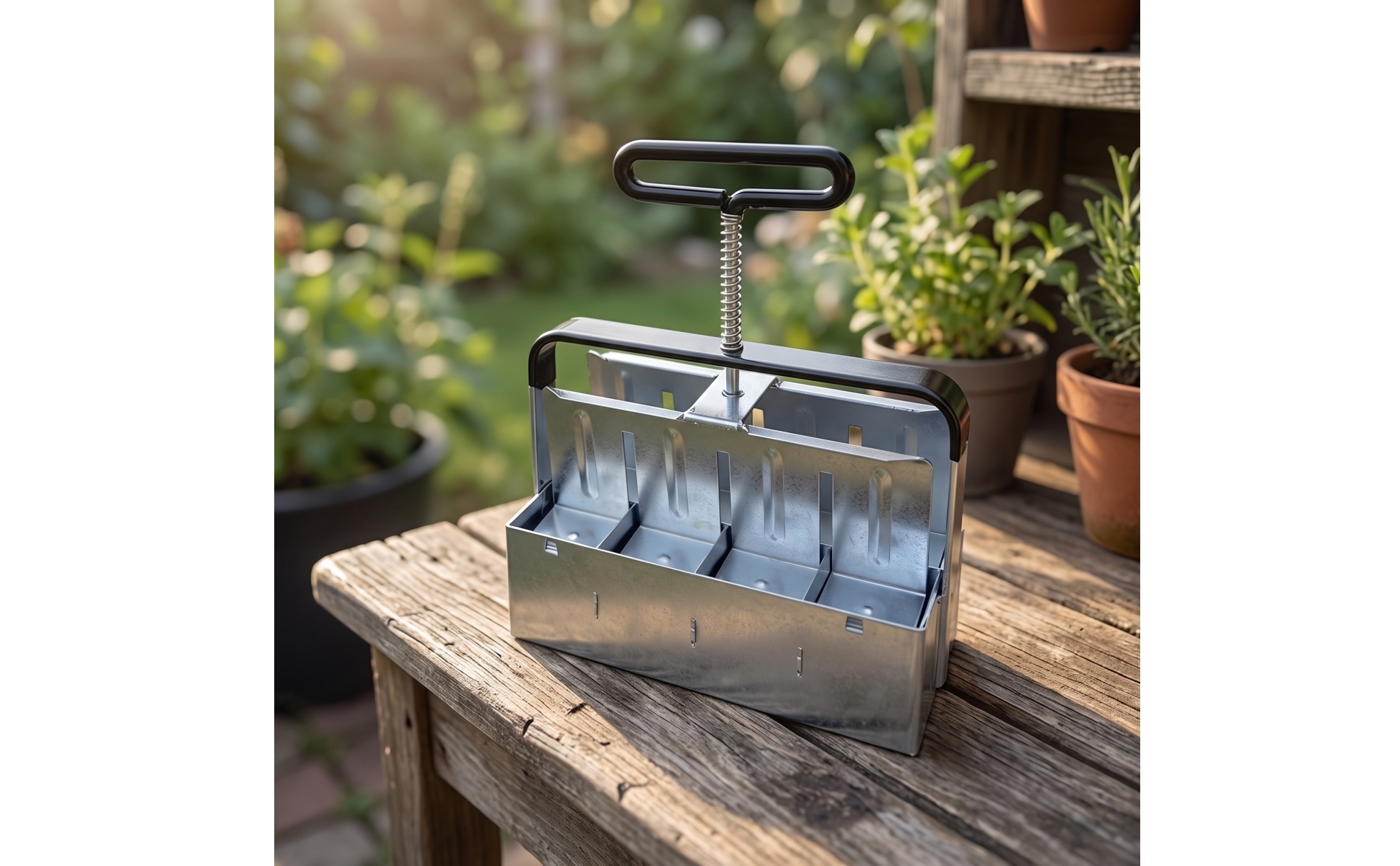 Manual Soil Blocker Spring Loaded 4-Cell Soil Block Maker Galvanized Steel