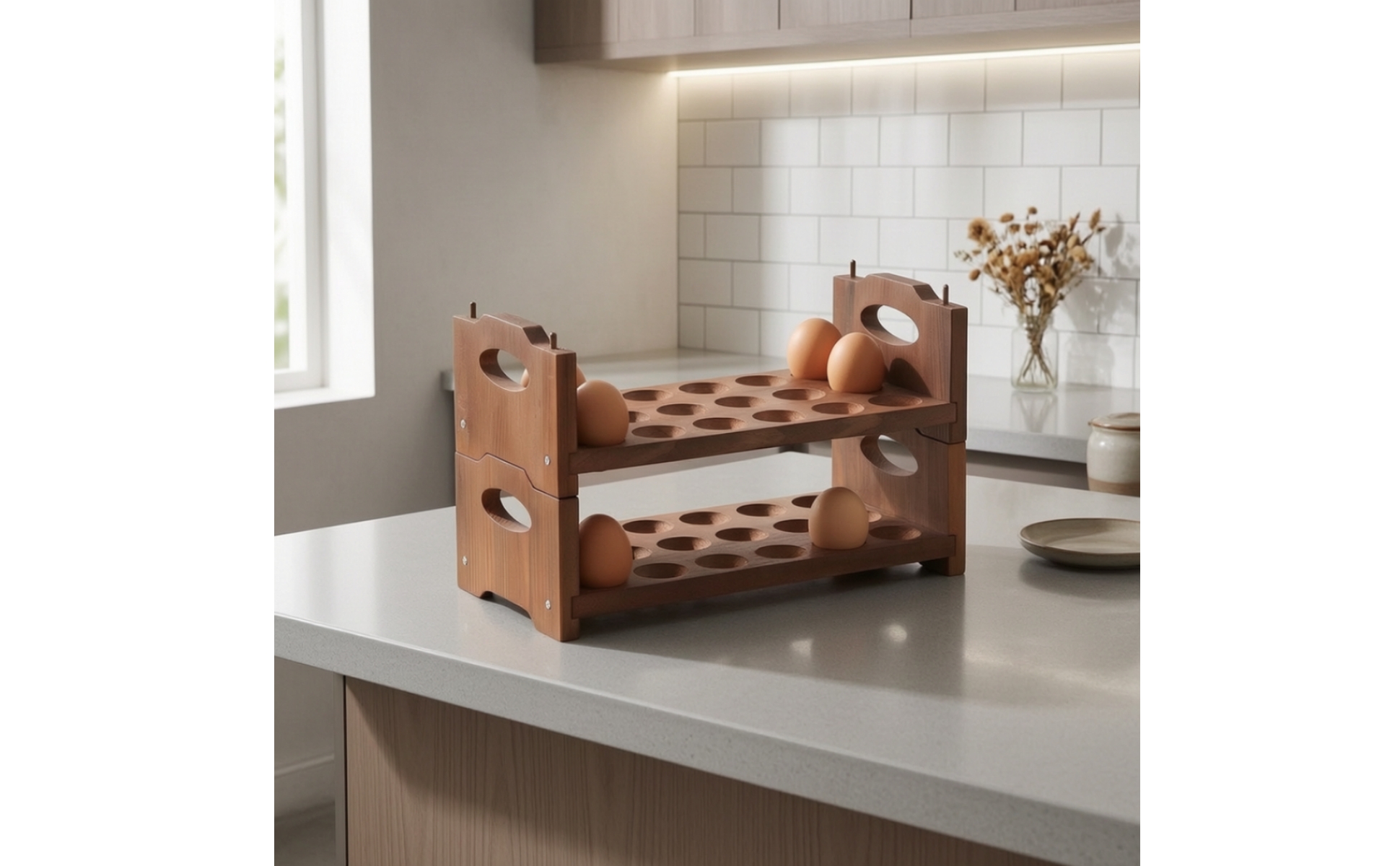Wooden Egg Rack Two-Tier Countertop Egg Rack Solid Wood for Kitchen