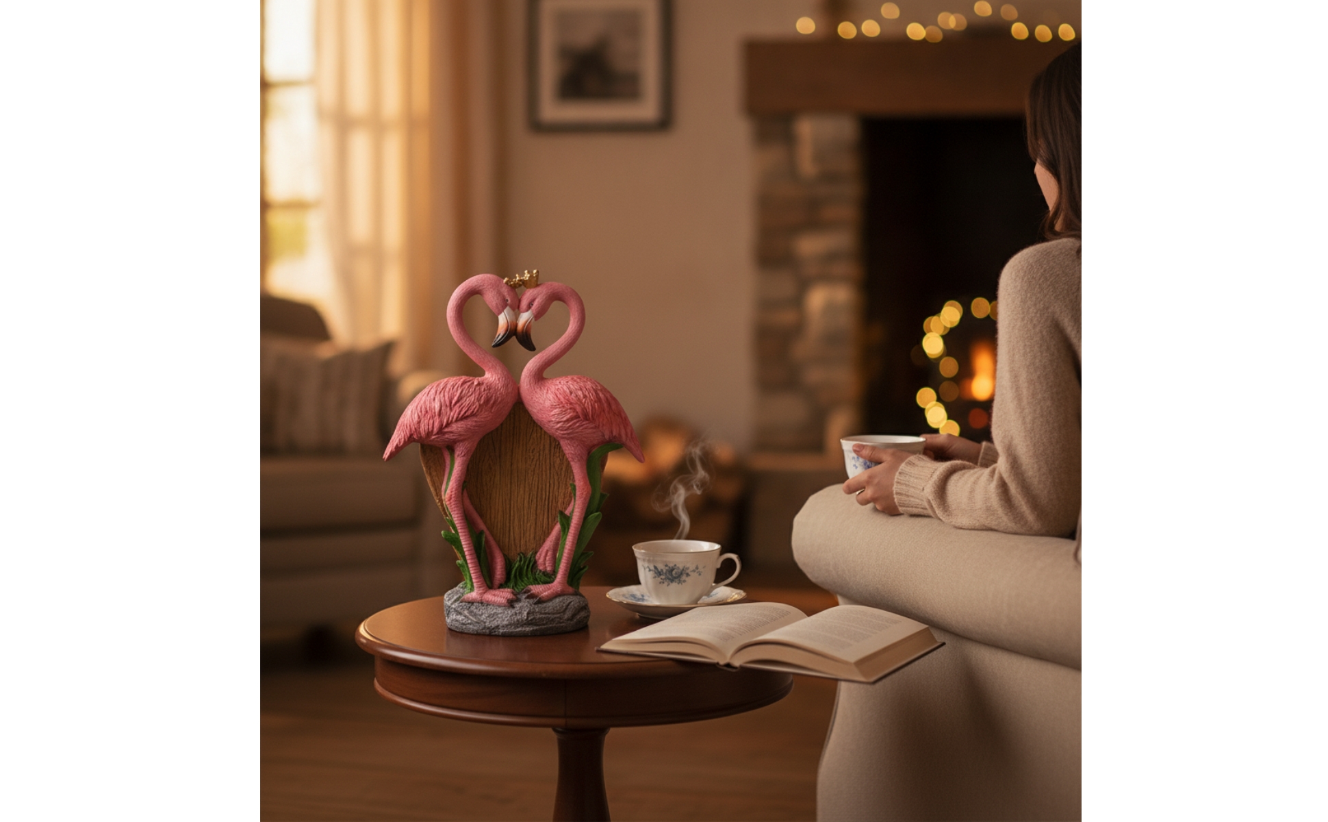 Flamingo Planter Heart-Shaped Flamingo Statue with Planter Resin for Gardeners
