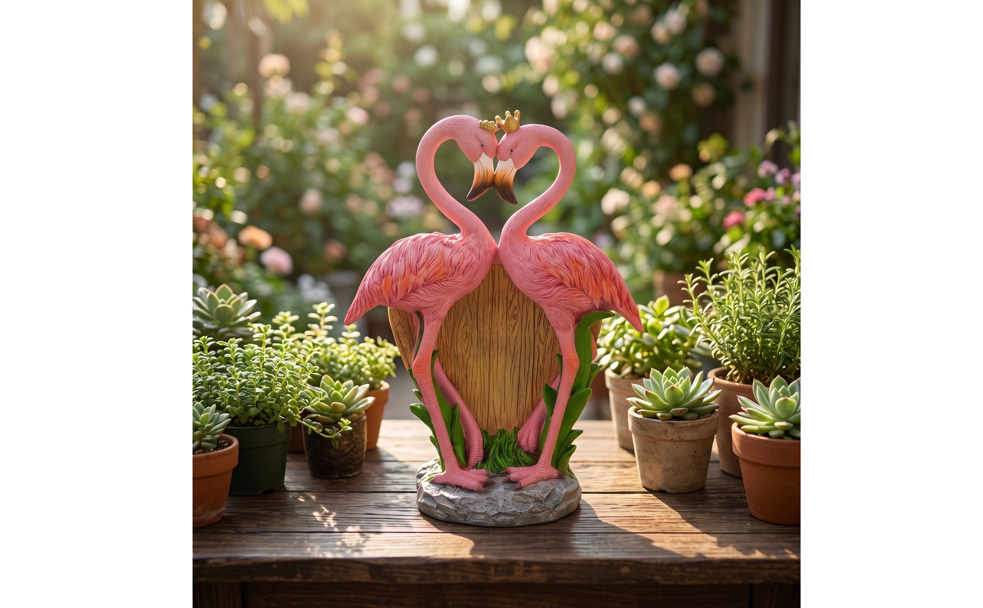 Flamingo Planter Heart-Shaped Flamingo Statue with Planter Resin for Gardeners