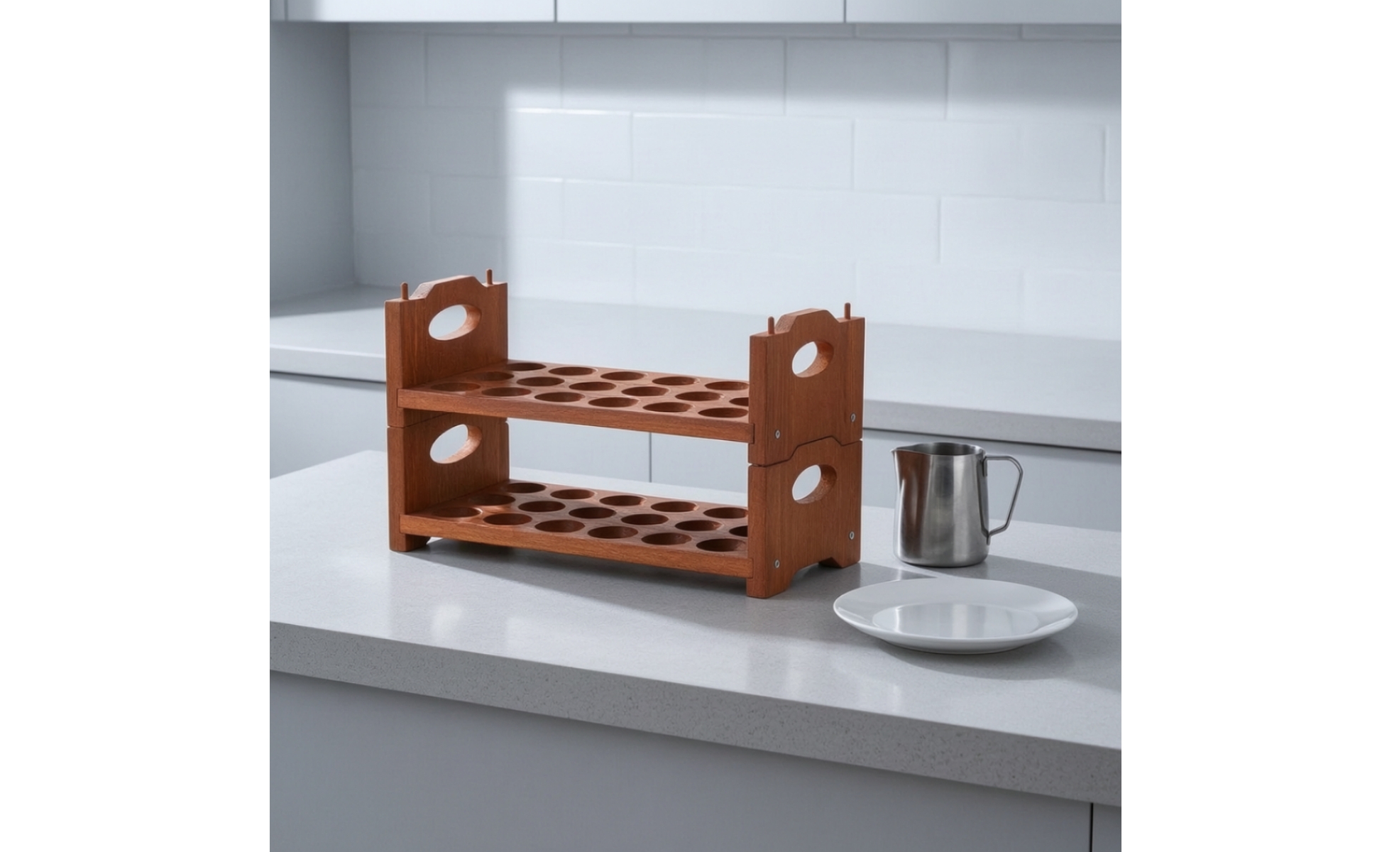 Wooden Egg Rack Two-Tier Countertop Egg Rack Solid Wood for Kitchen