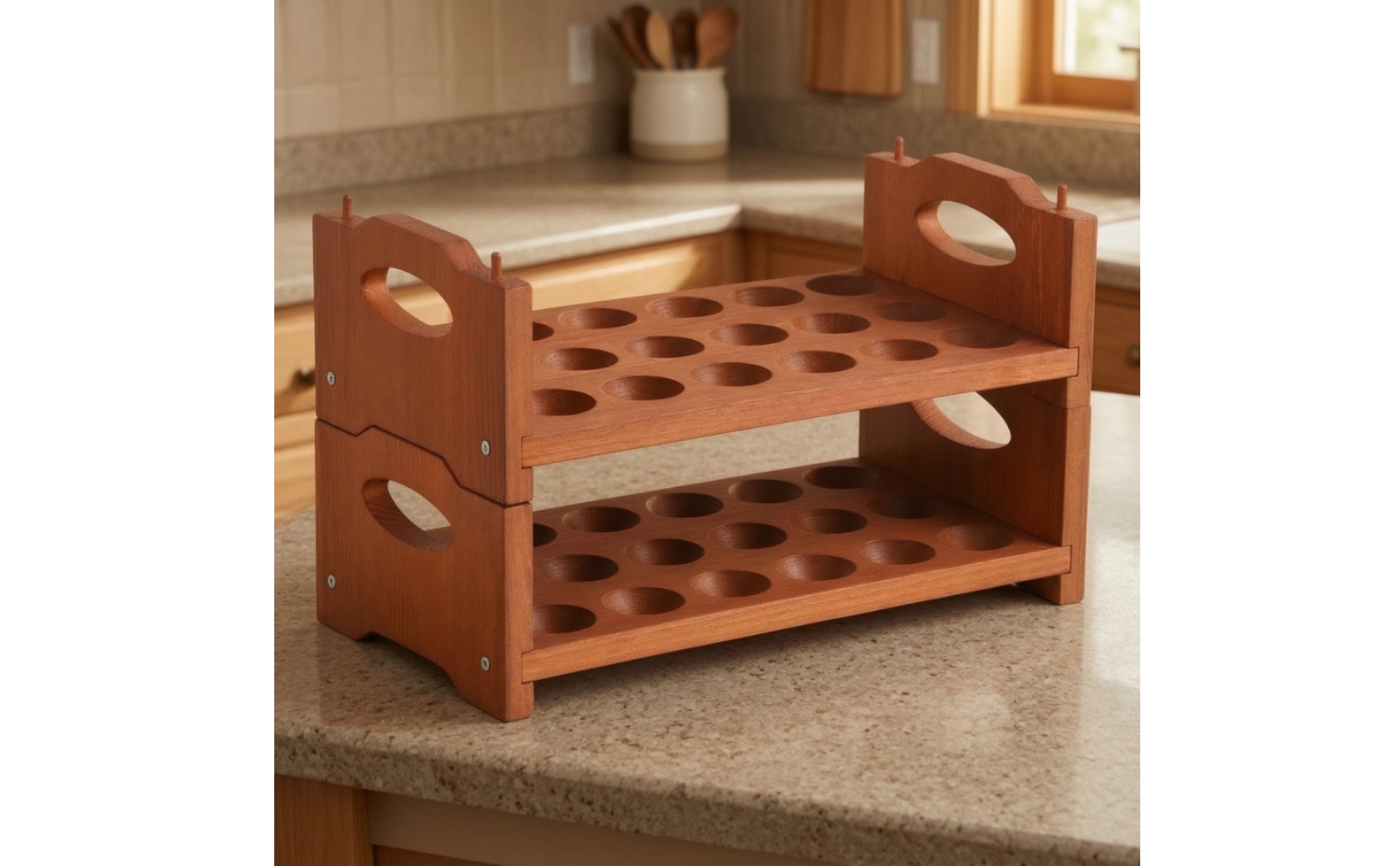 Wooden Egg Rack Two-Tier Countertop Egg Rack Solid Wood for Kitchen