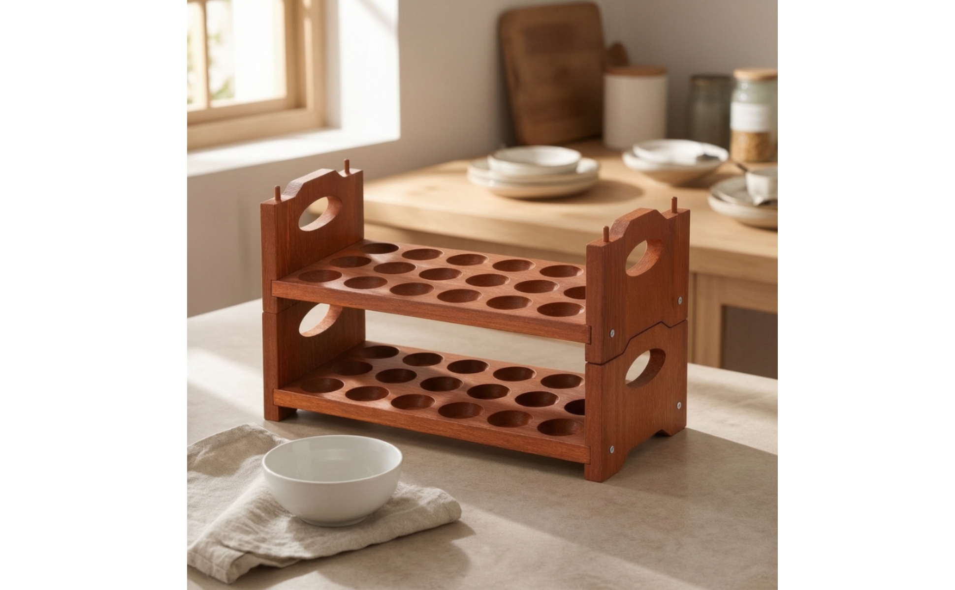 Wooden Egg Rack Two-Tier Countertop Egg Rack Solid Wood for Kitchen