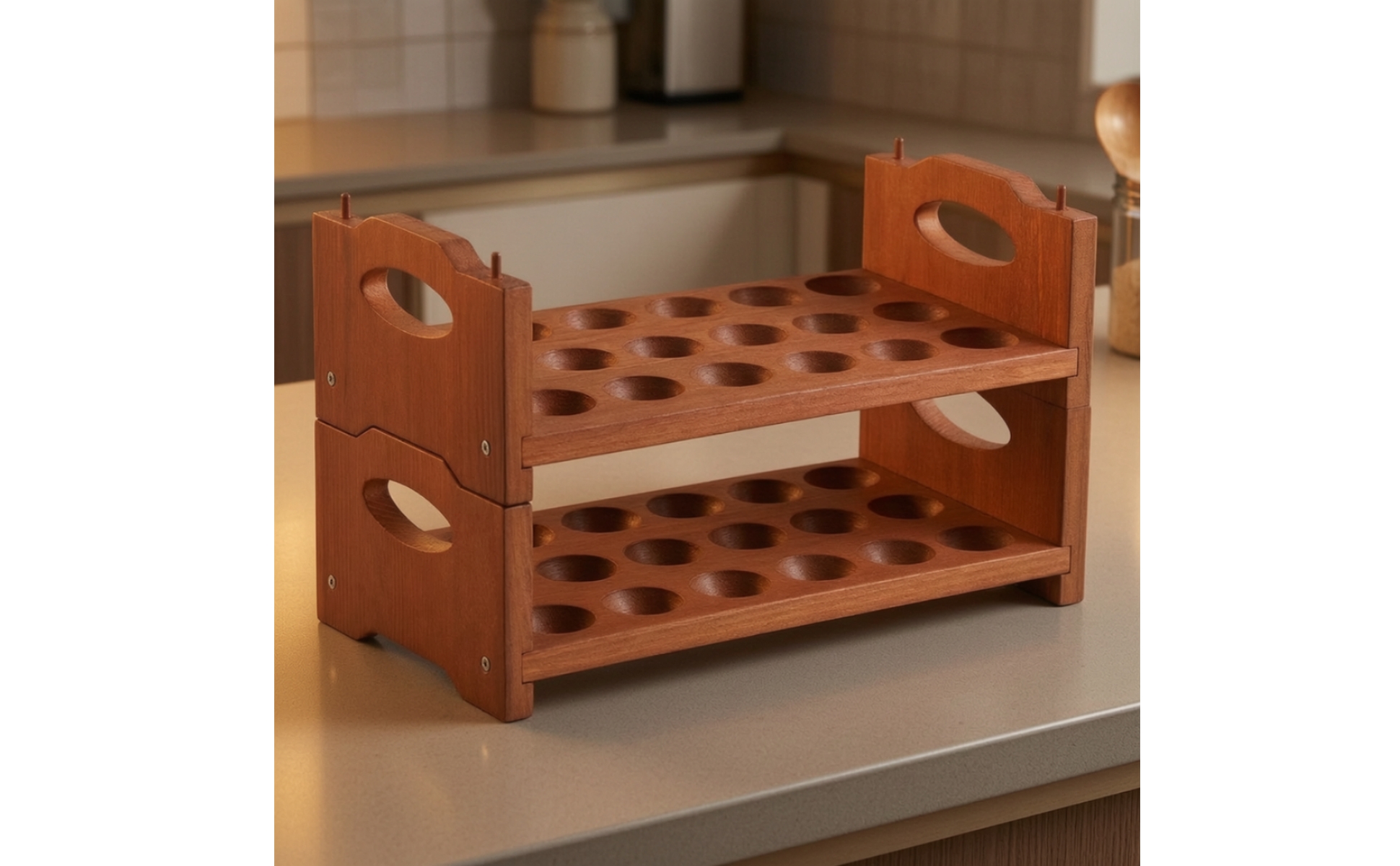 Wooden Egg Rack Two-Tier Countertop Egg Rack Solid Wood for Kitchen