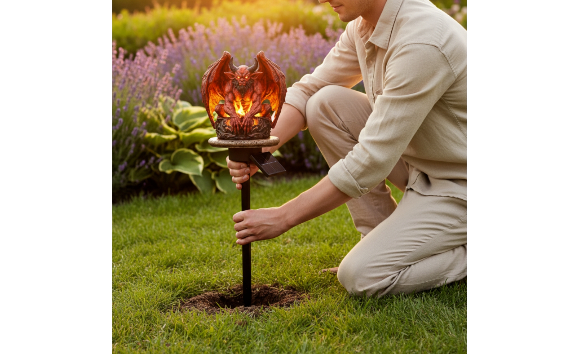 Gargoyle Garden Statue Light Gothic Gargoyle Garden Lamp Glowing Eyes for Patio