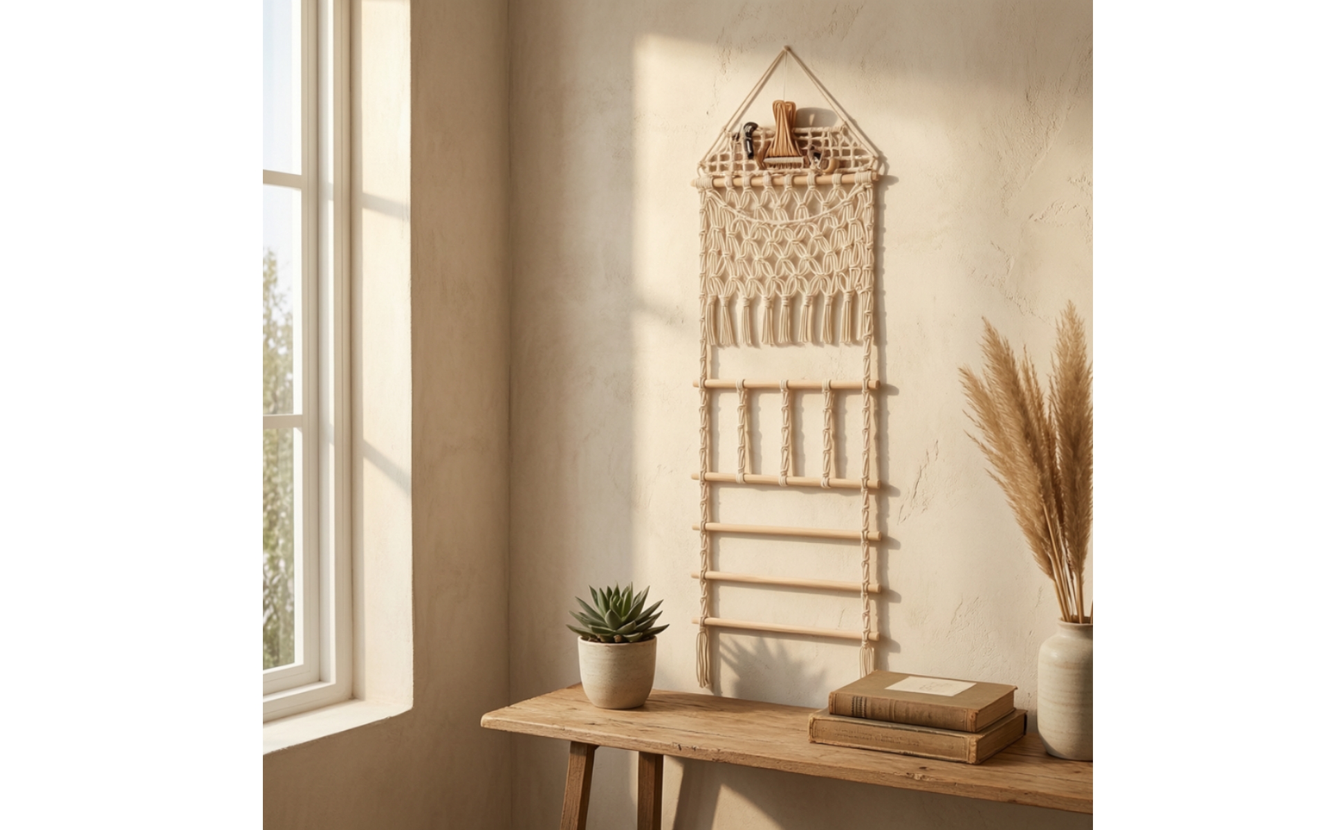 Macrame Wall Hanging with Pocket Decorative Woven Wall Pocket Handmade