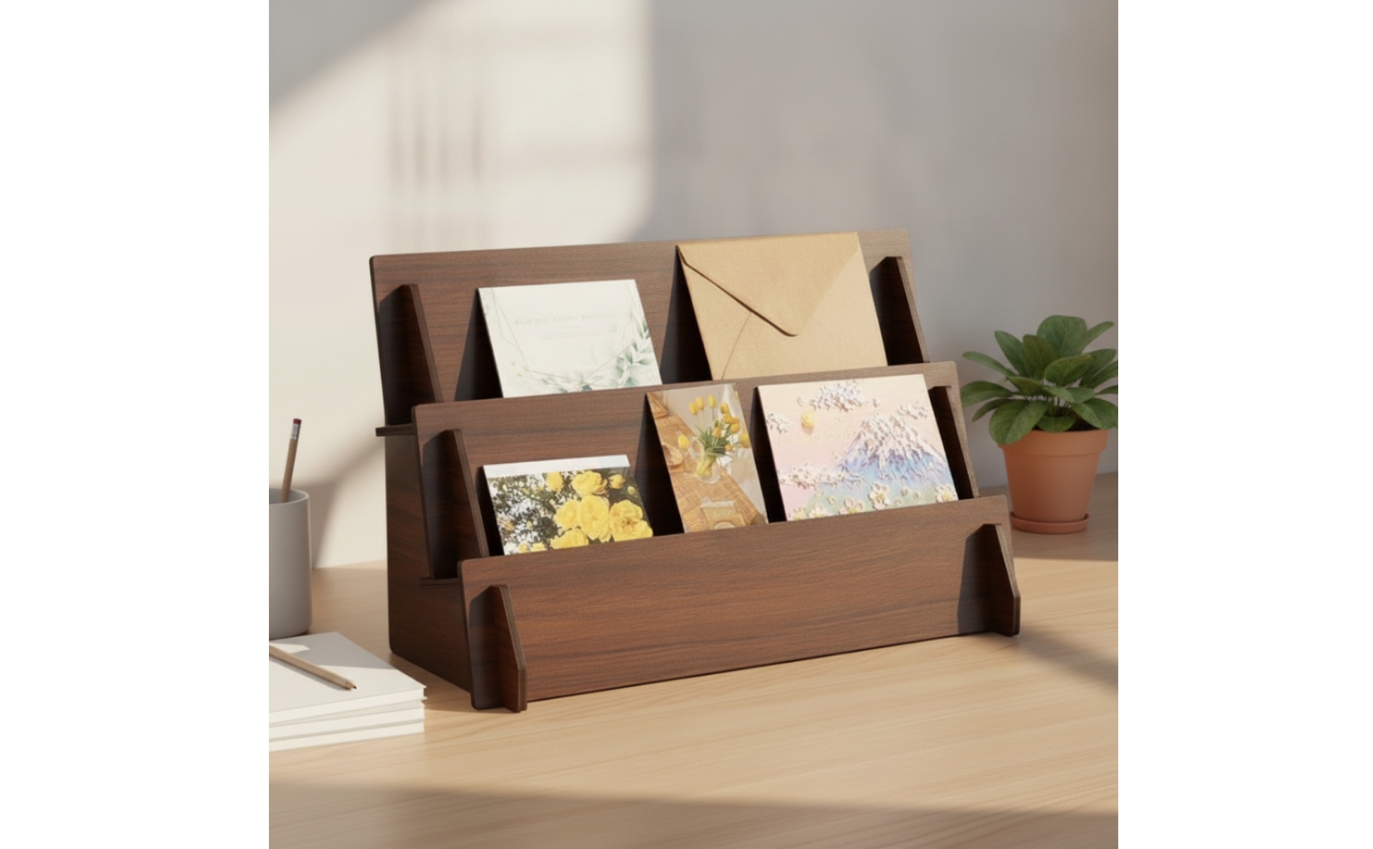 Three-Tier Wooden Display Riser Stepped for Retail Counters, Vendors, Collectors