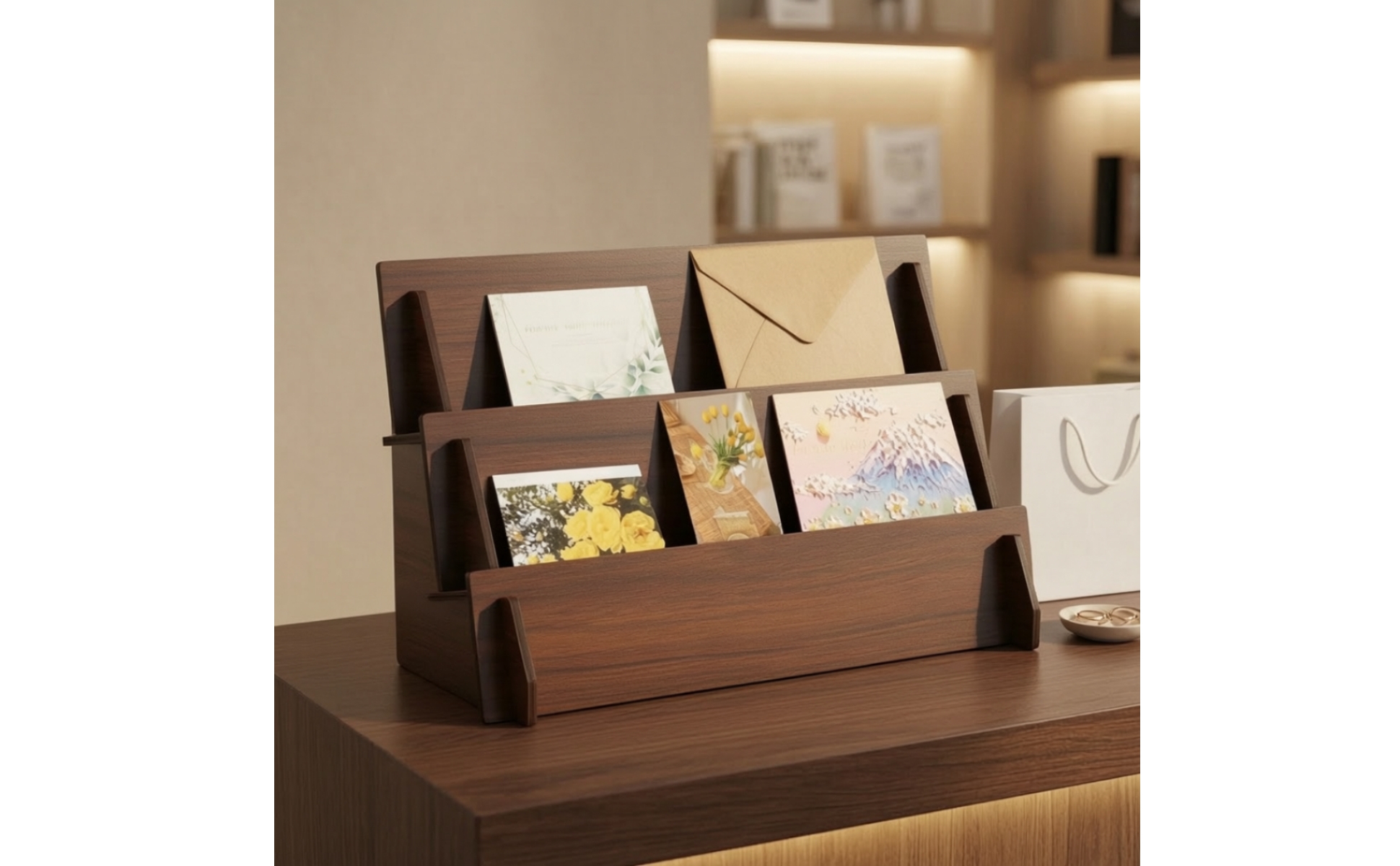 Three-Tier Wooden Display Riser Stepped for Retail Counters, Vendors, Collectors