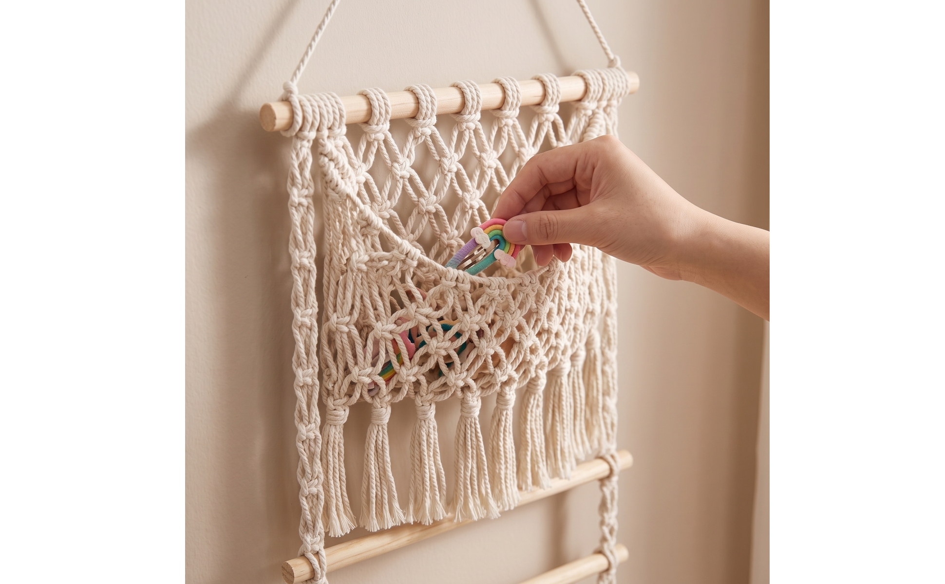 Macrame Wall Hanging with Pocket Decorative Woven Wall Pocket Handmade