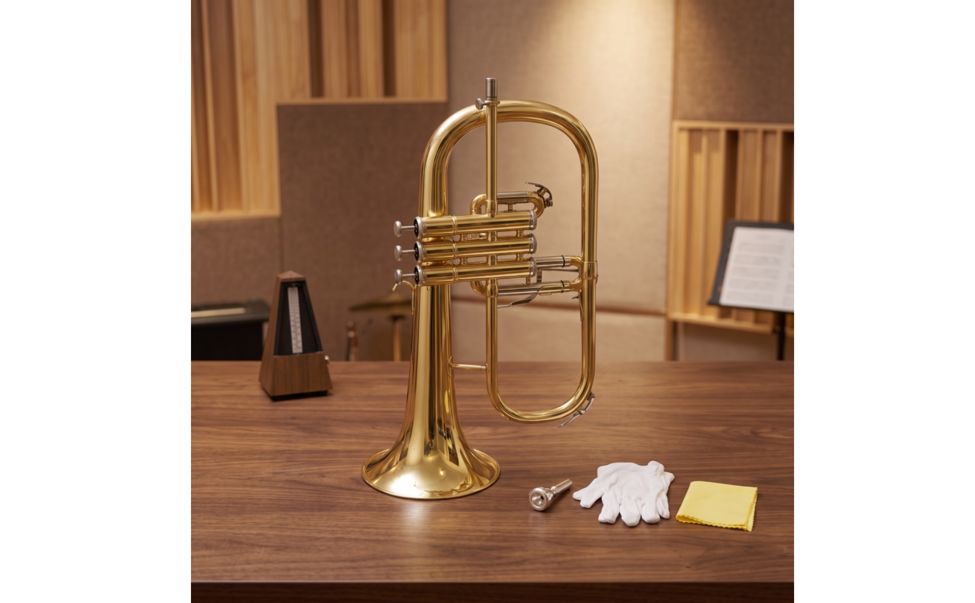 Flugelhorn Gold-Colored B-Flat Flugelhorn Three-Valve for Rehearsals, Musicians