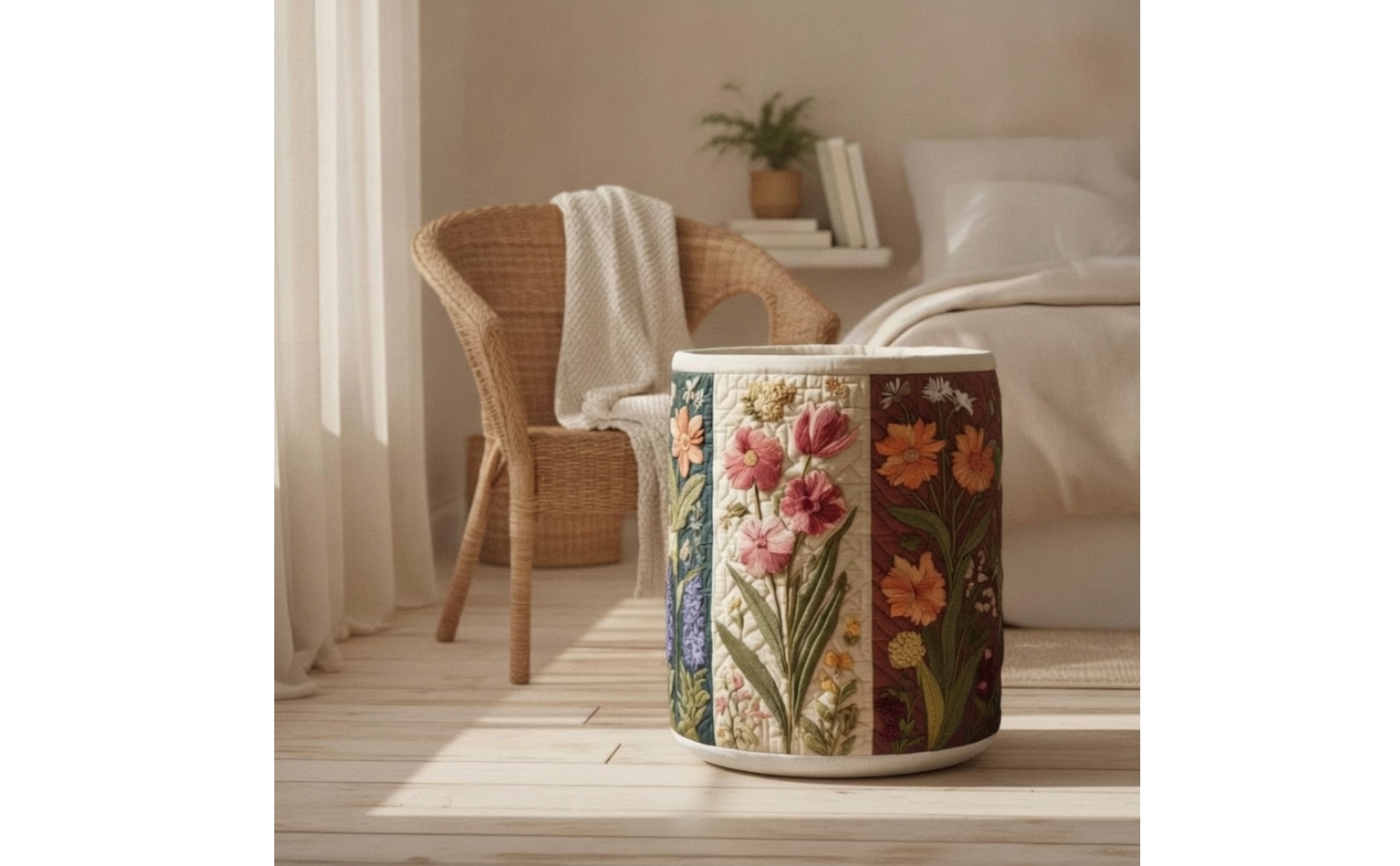 Storage Basket Quilted Laundry Basket Floral for Nursery, Playroom, Kids