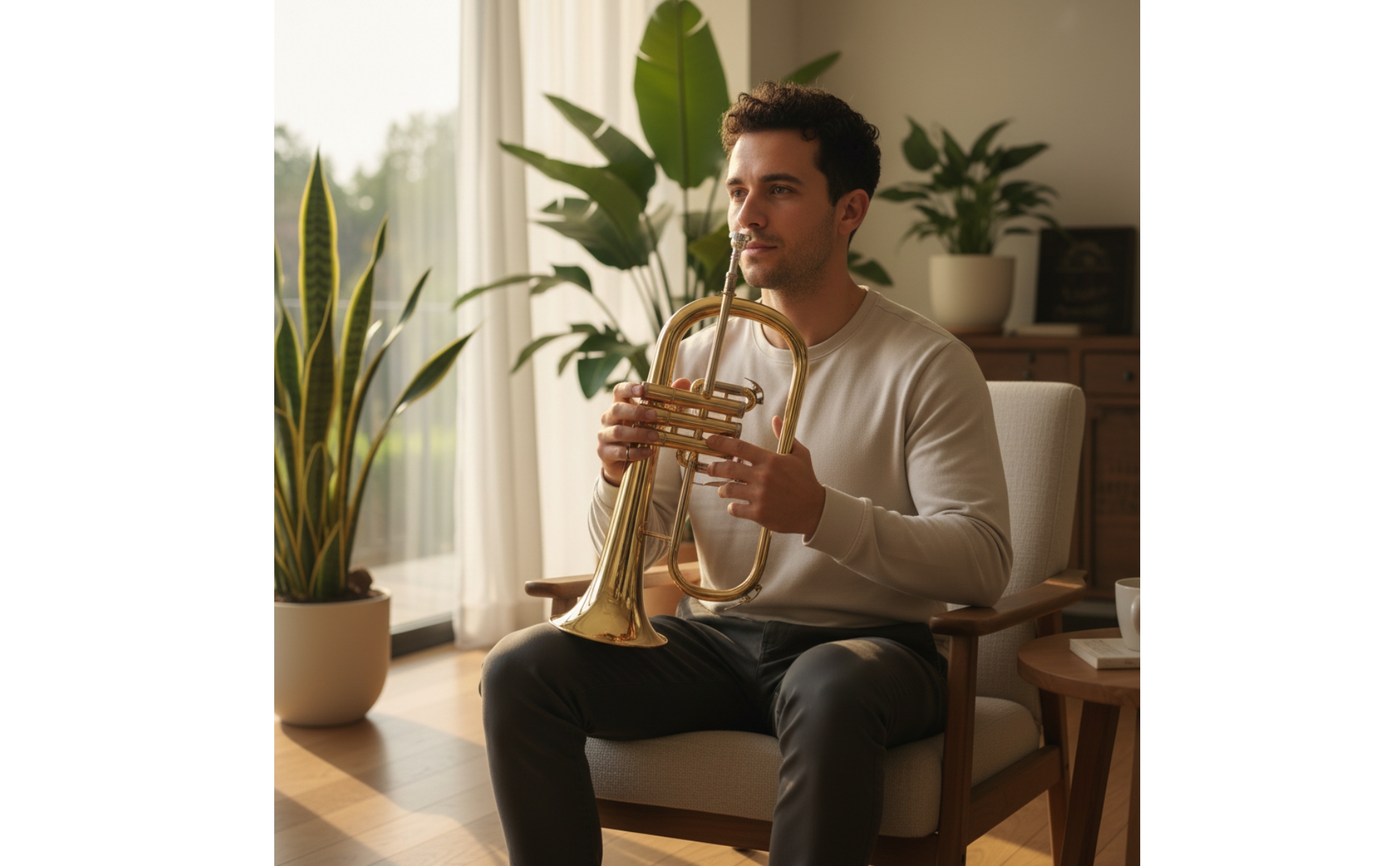 Flugelhorn Gold-Colored B-Flat Flugelhorn Three-Valve for Rehearsals, Musicians