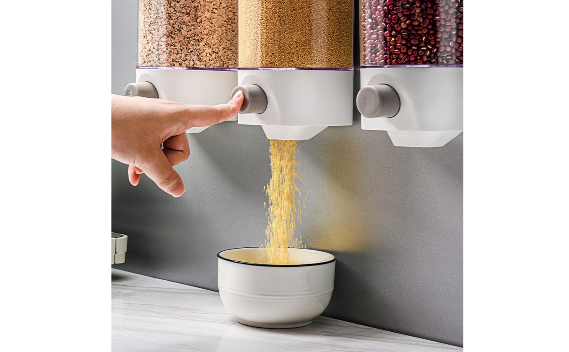 Grain Dispenser Wall-Mounted Dry Food Dispenser Press-to-Dispense for Kitchen