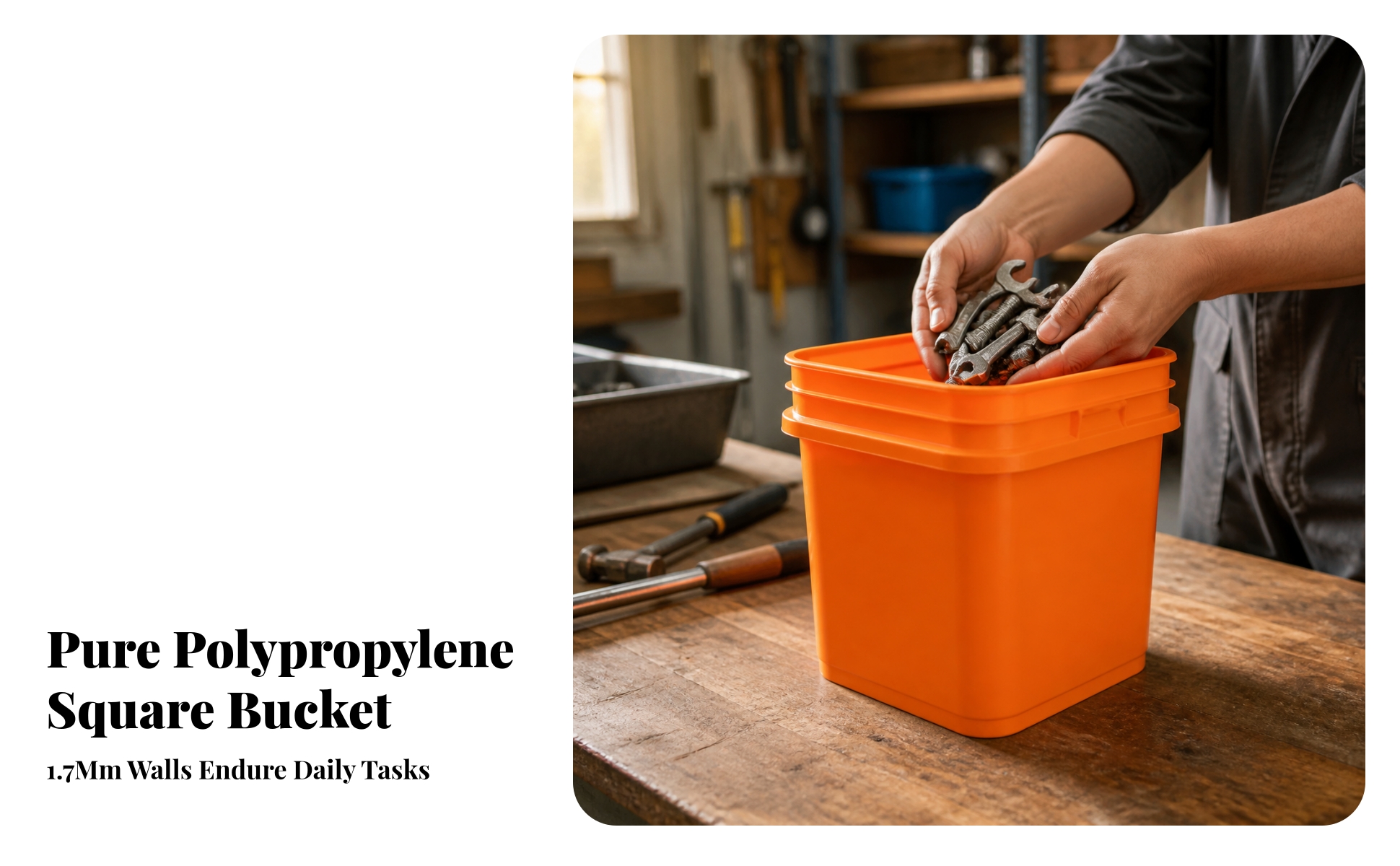 Square Bucket with Lid Wide Rim Rectangular Pail for Workshop Storage