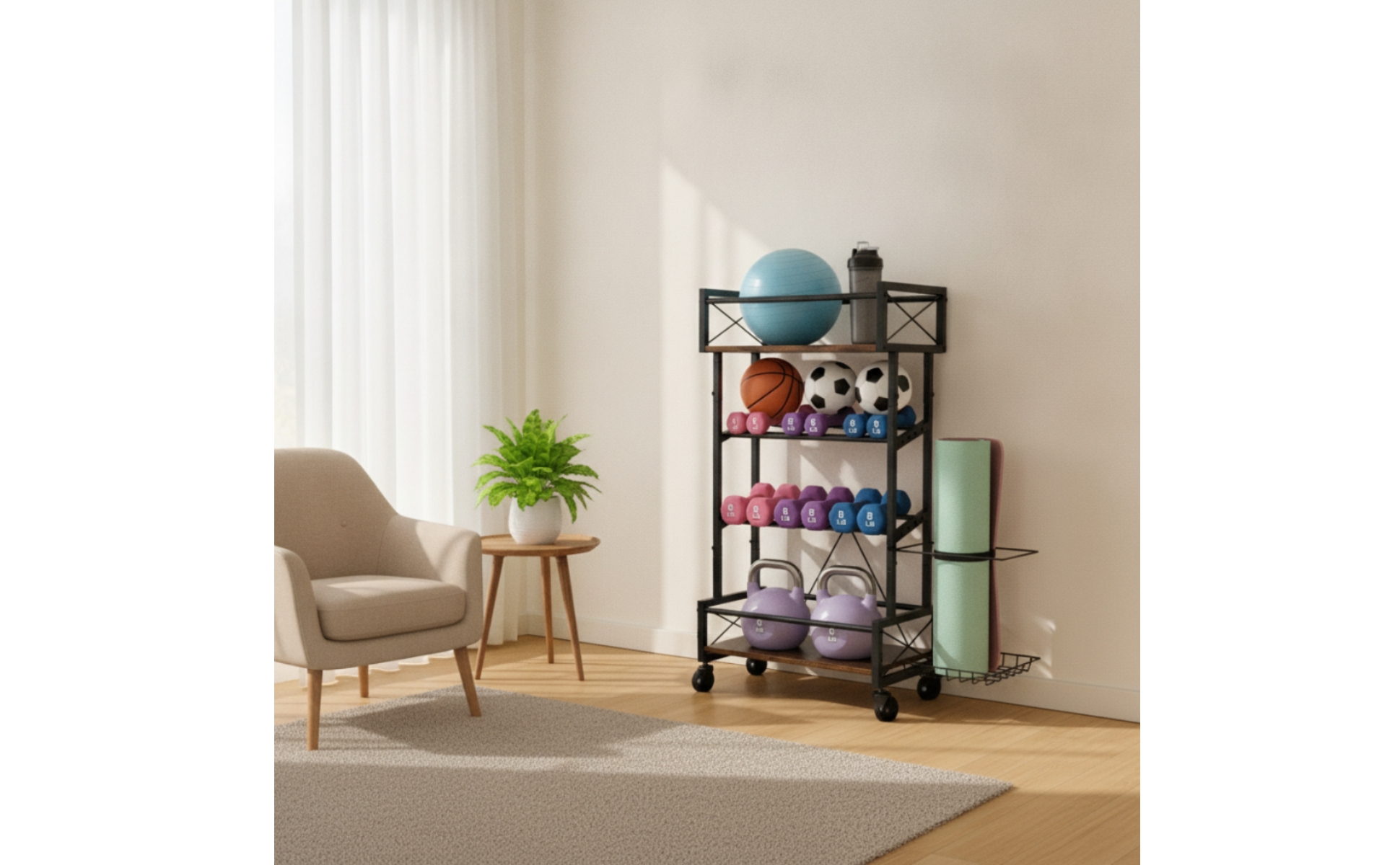 Sports Ball Storage Rack Wheeled Ball Rack with Wheels Rolling for Athletes