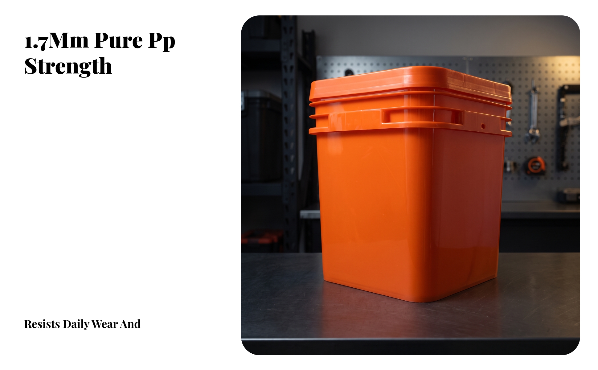 Square Bucket with Lid Wide Rim Rectangular Pail for Workshop Storage