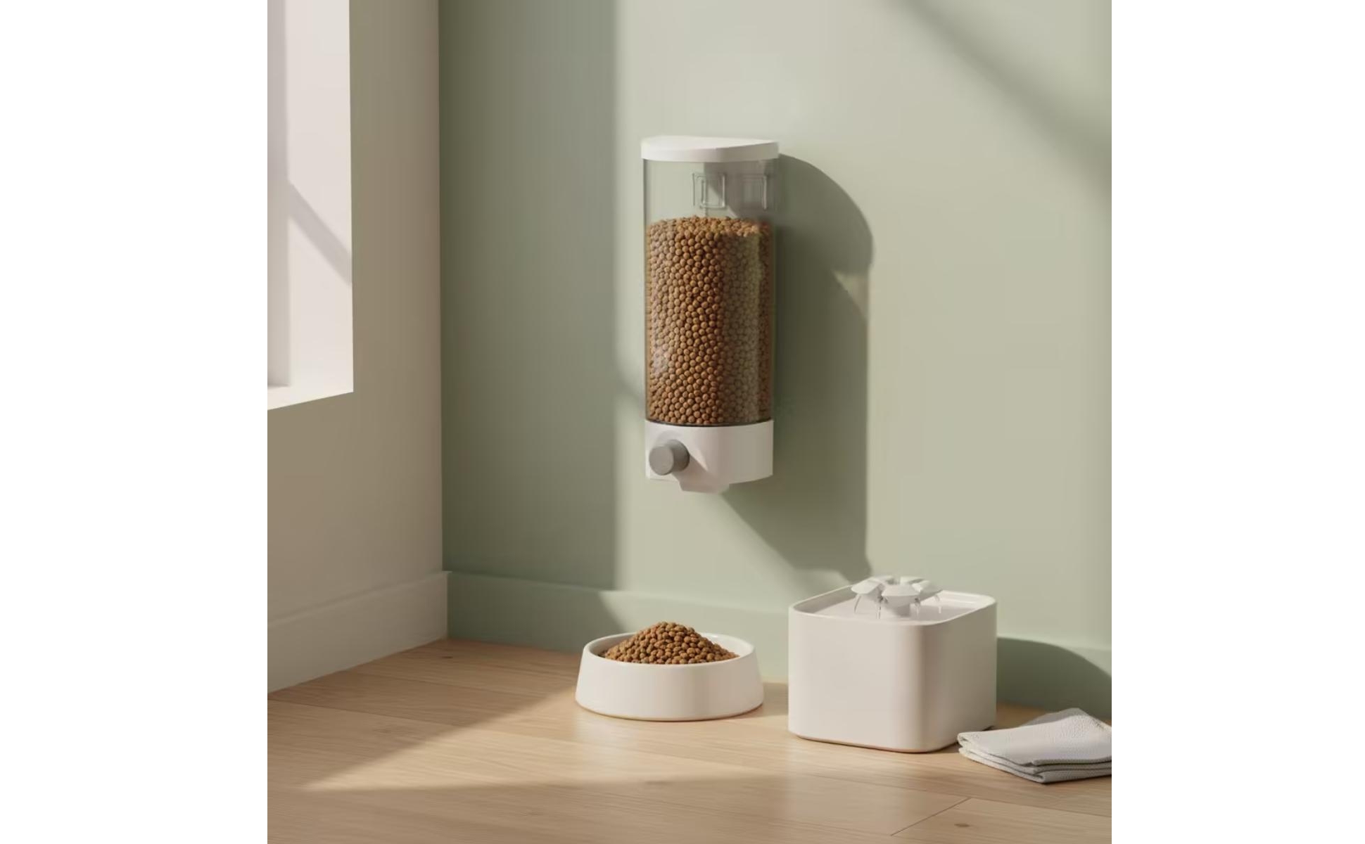 Grain Dispenser Wall-Mounted Dry Food Dispenser Press-to-Dispense for Kitchen