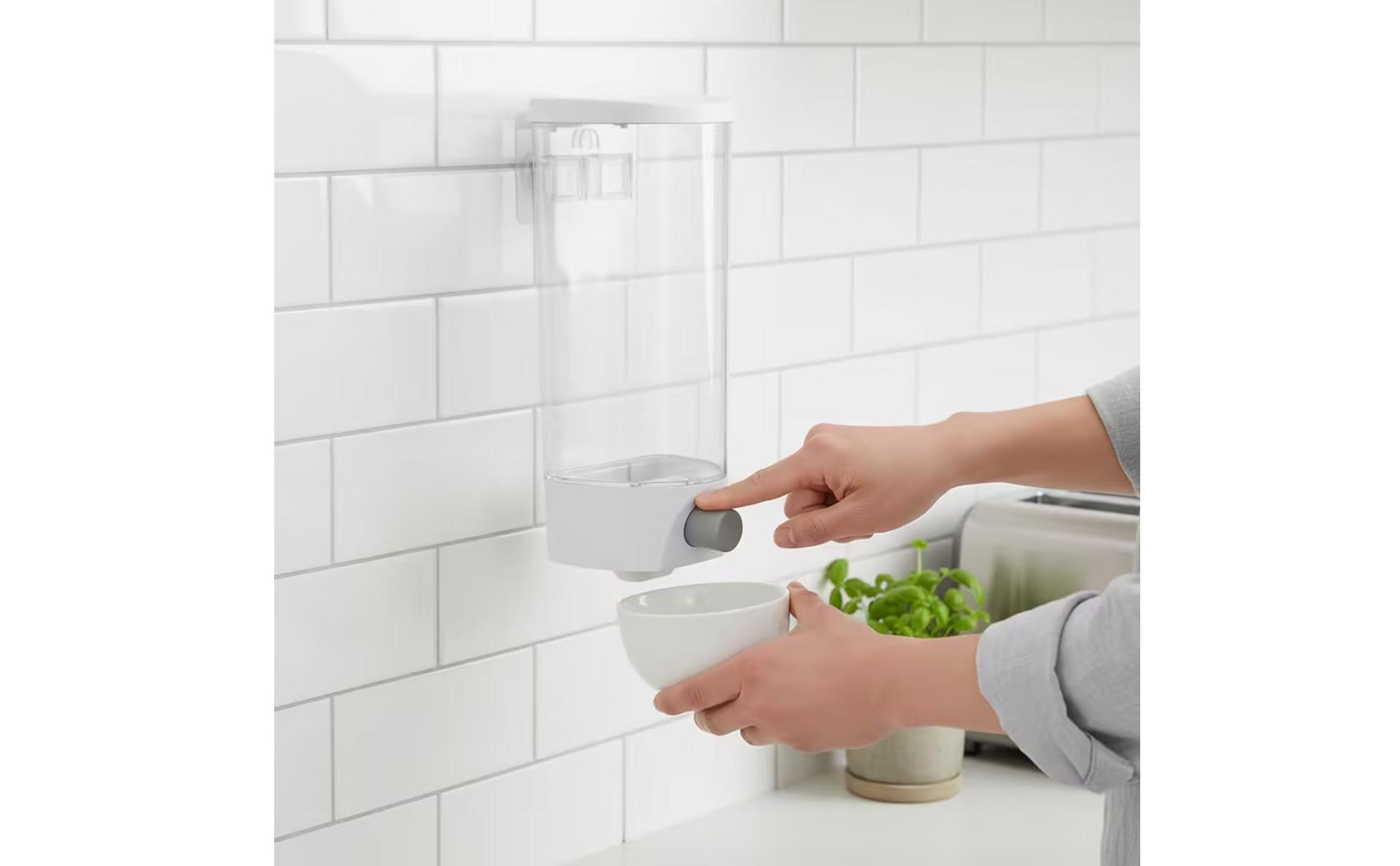 Grain Dispenser Wall-Mounted Dry Food Dispenser Press-to-Dispense for Kitchen